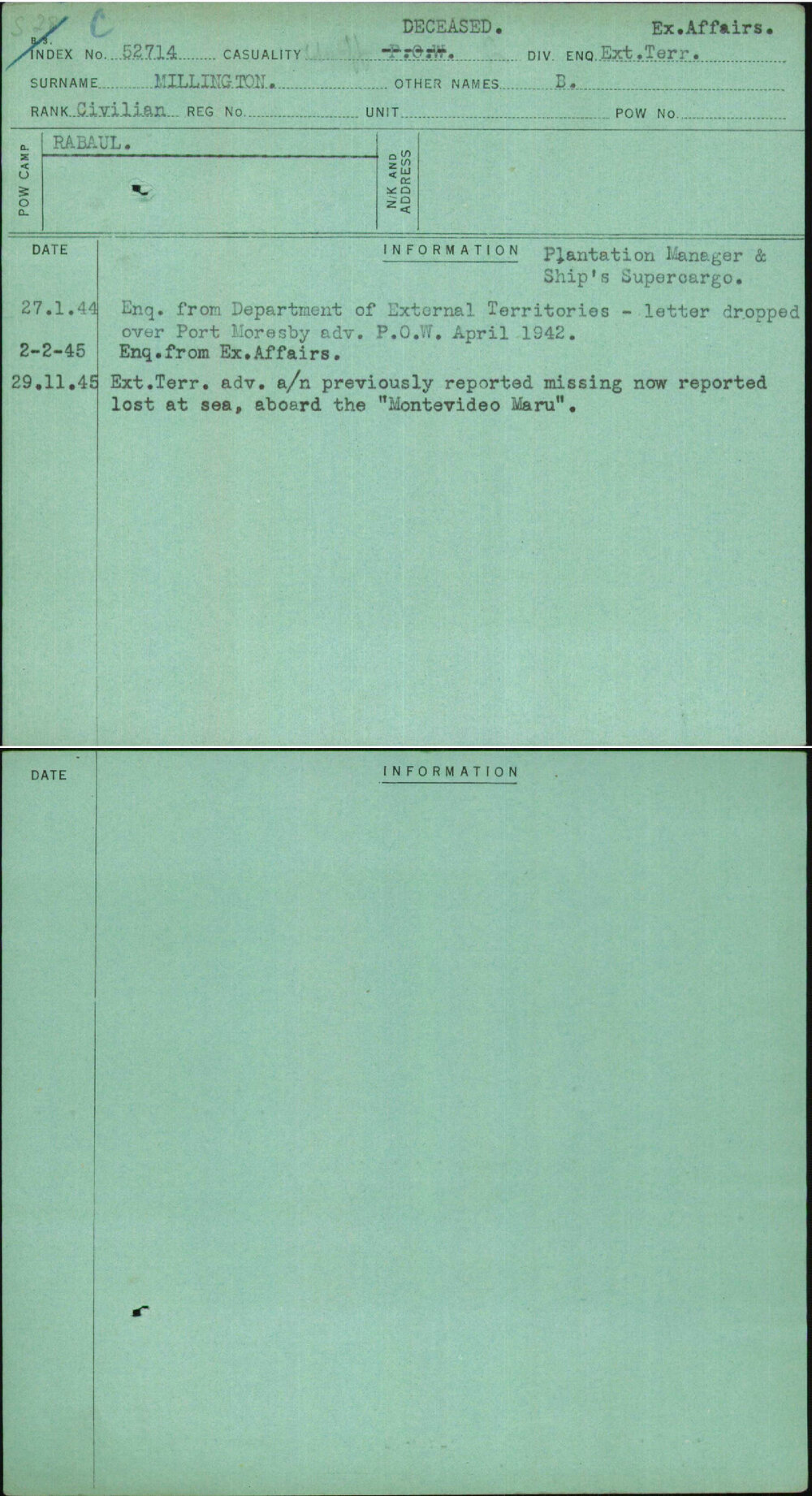 Millington, B, [No Service Number]