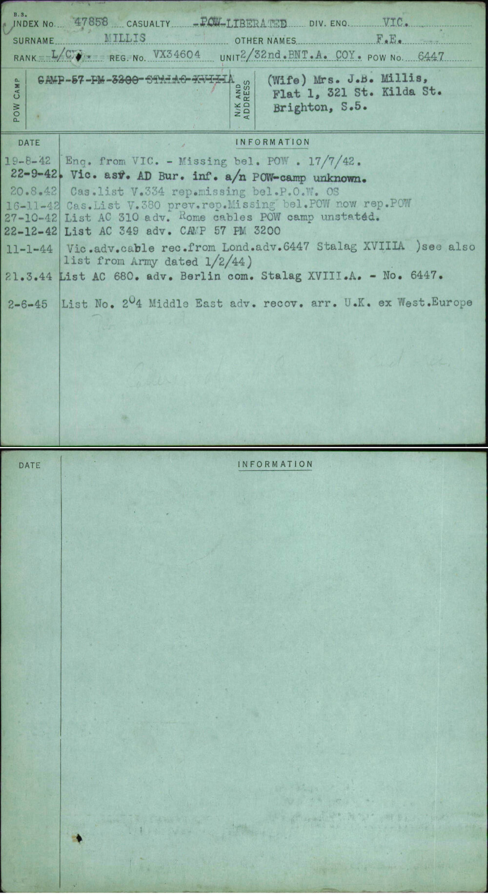 Millis, F E, VX34604