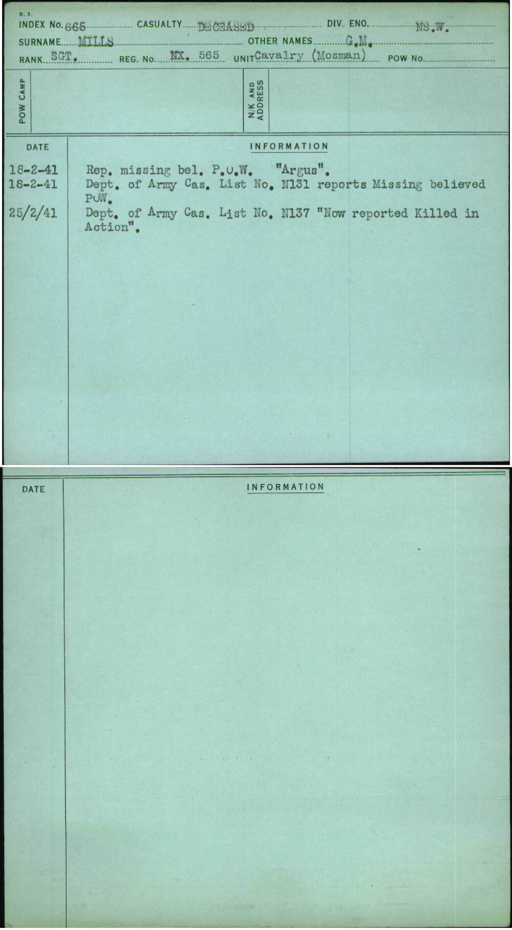 Mills, G M, NX565