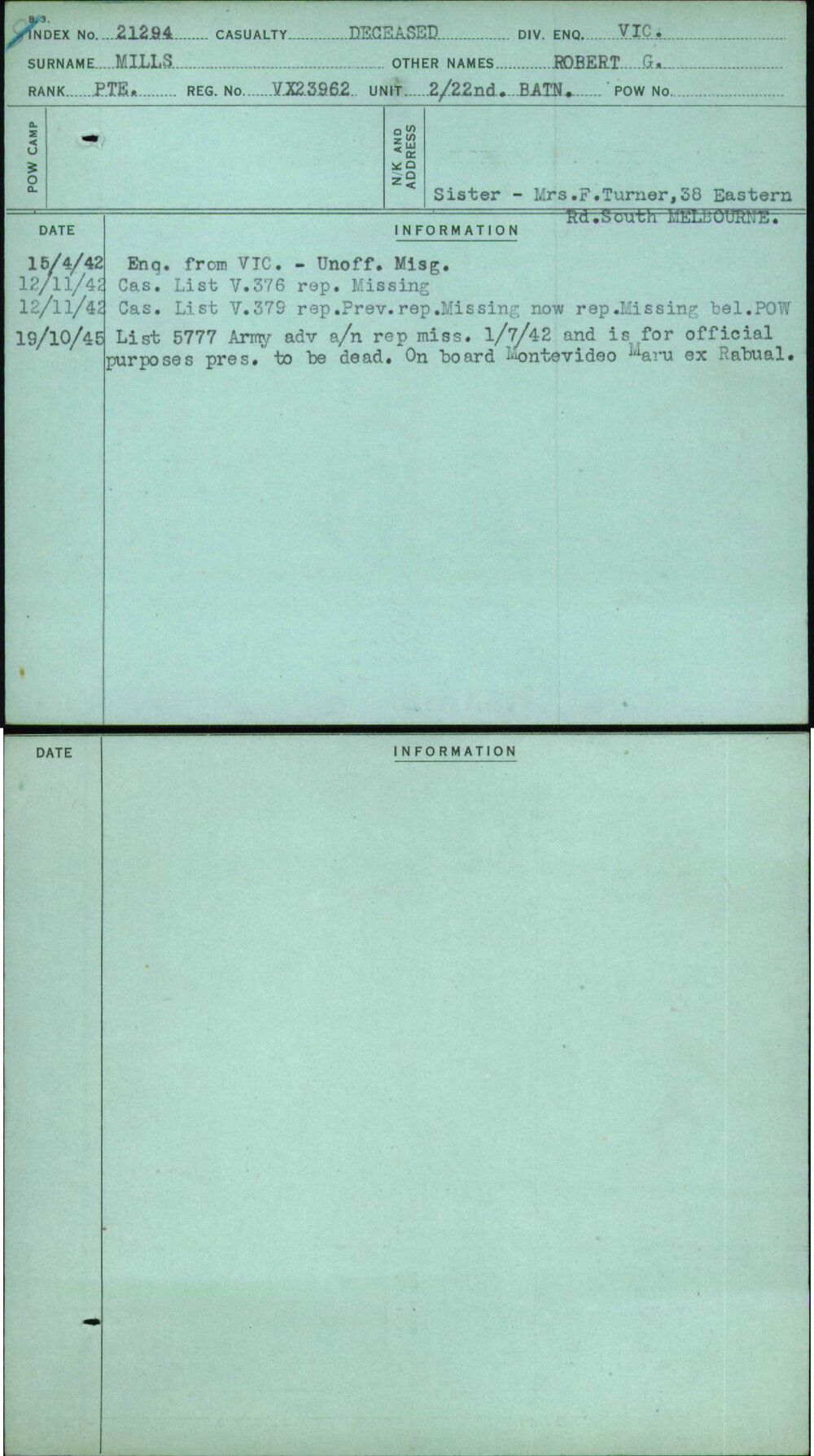 Mills, Robert G, VX23962