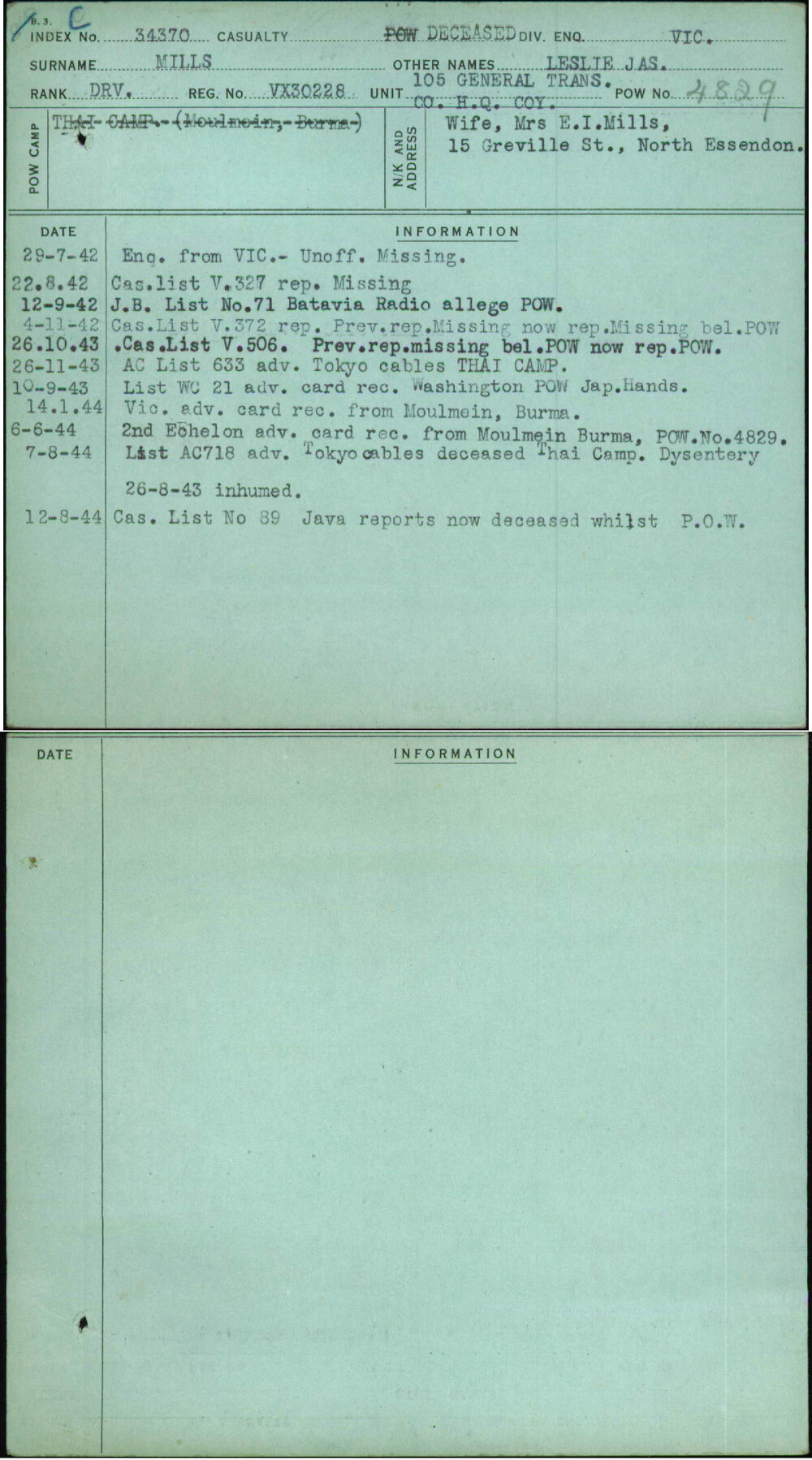 Mills, Leslie Jas, VX30228