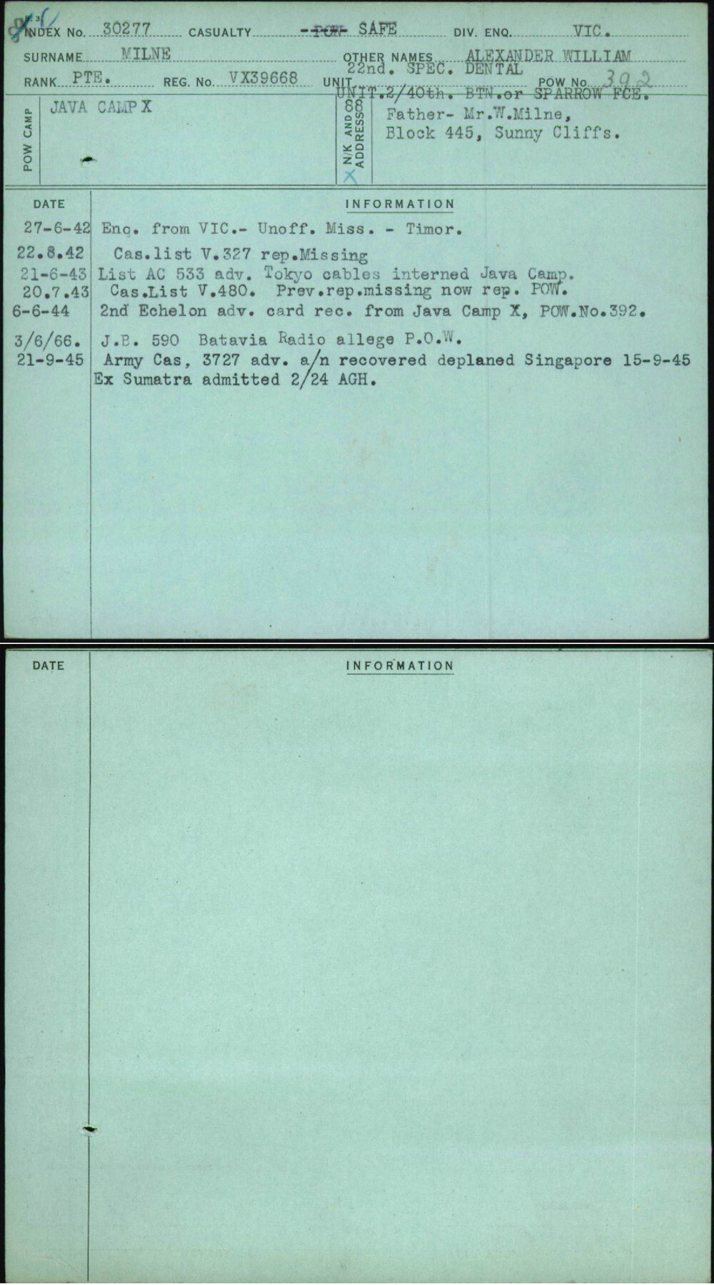 Milne, Alexander William, VX39668