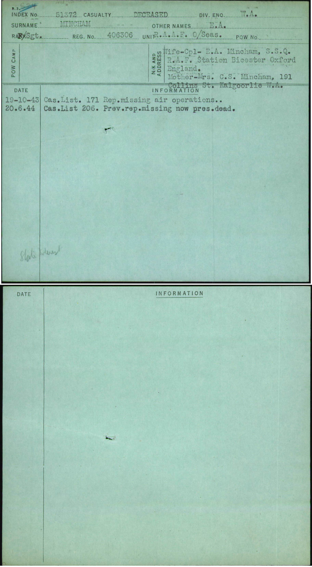 Mincham, E A, 406306