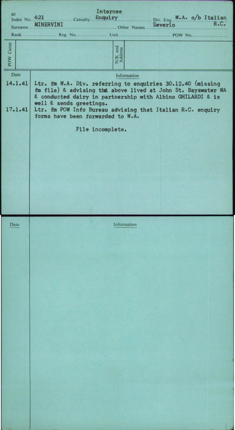 Minervini, Severio, [No Service Number]