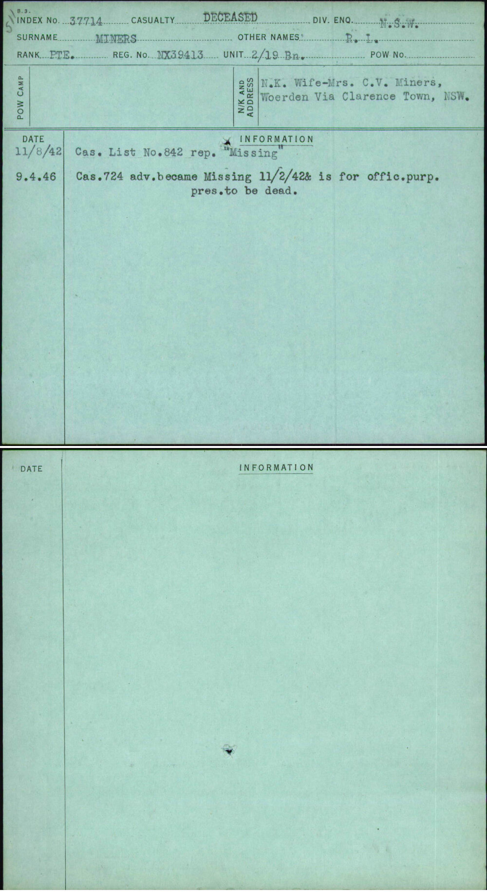 Miners, R L, NX39413