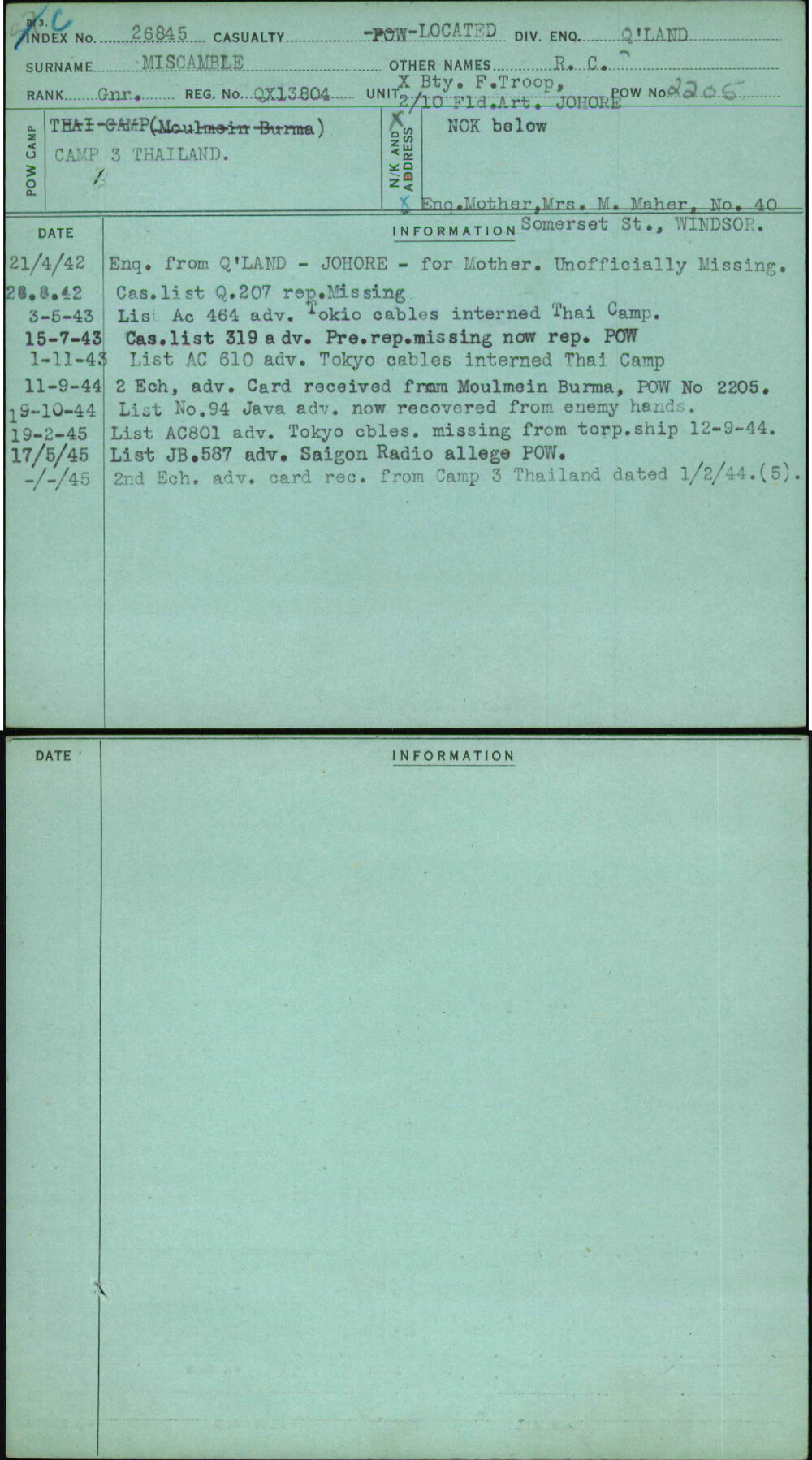 Miscamble, R C, QX13804