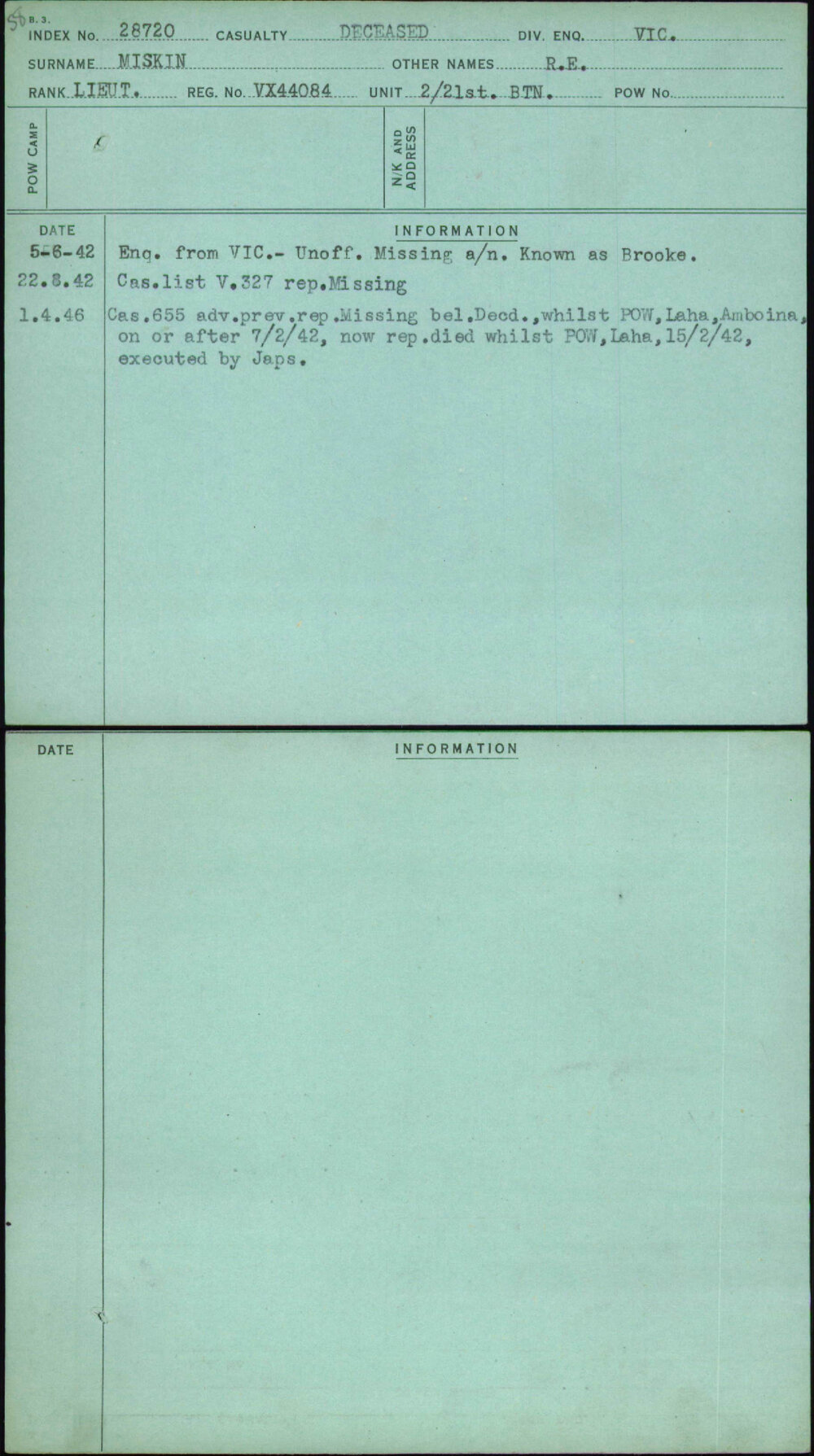 Miskin, R E, VX44084