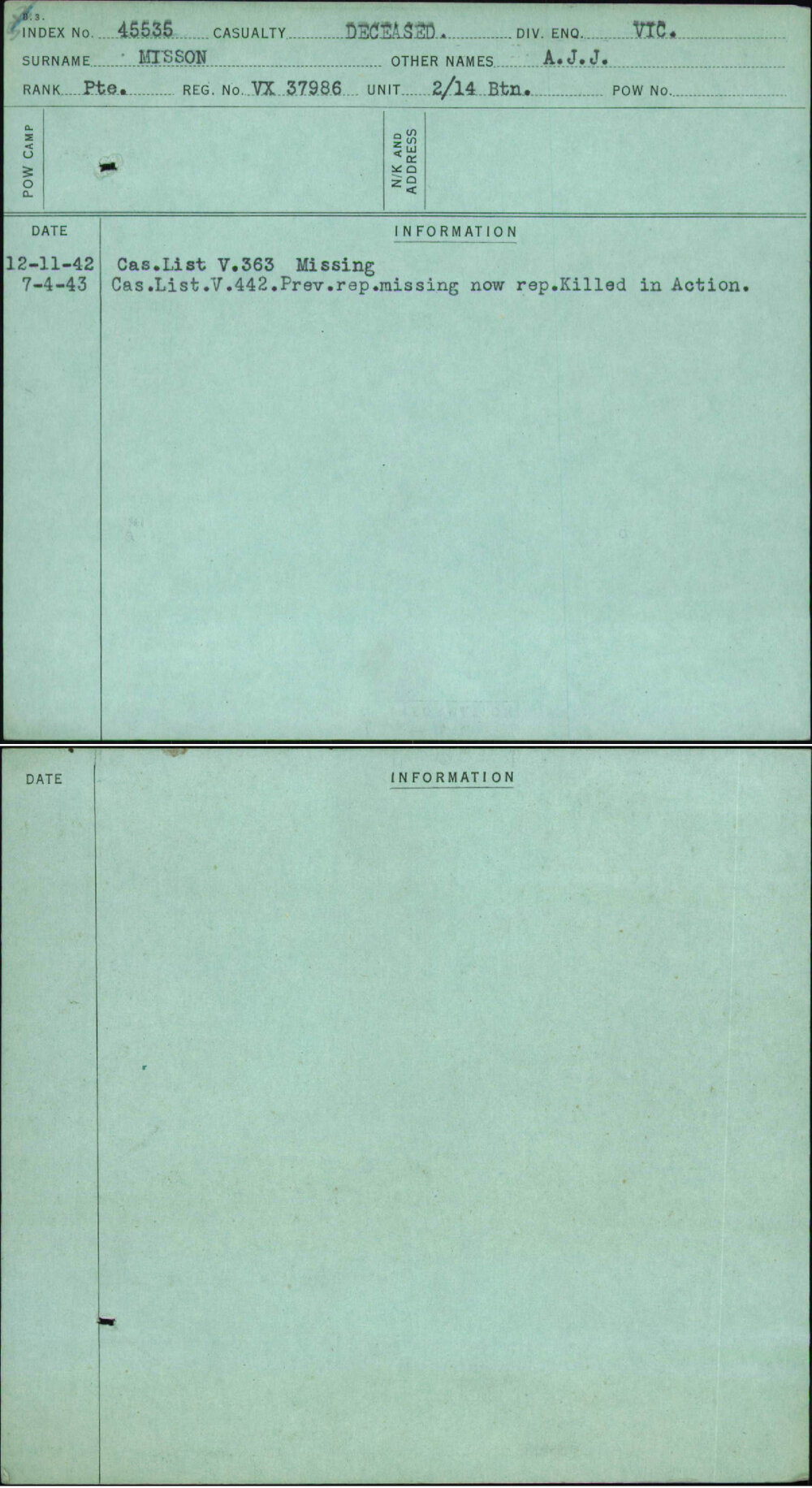 Misson, A J J, VX37986