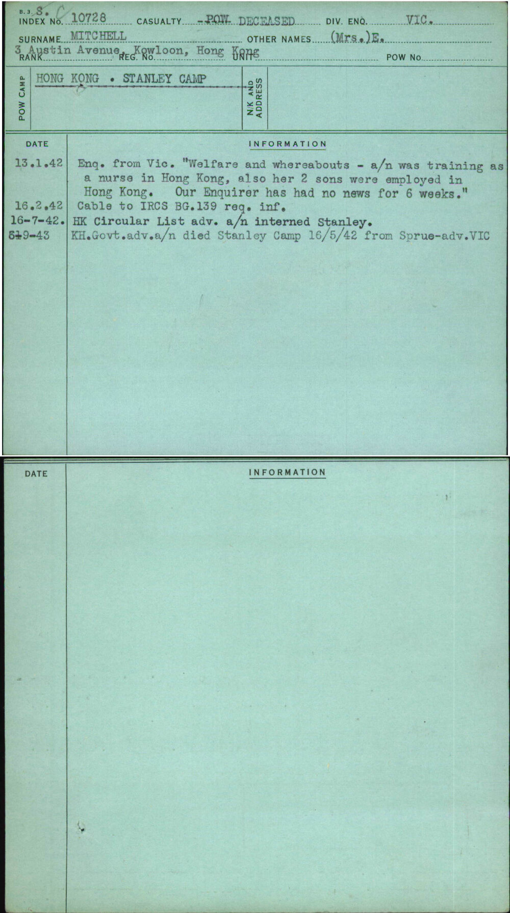 Mitchell, (Mrs) E, [No Service Number]