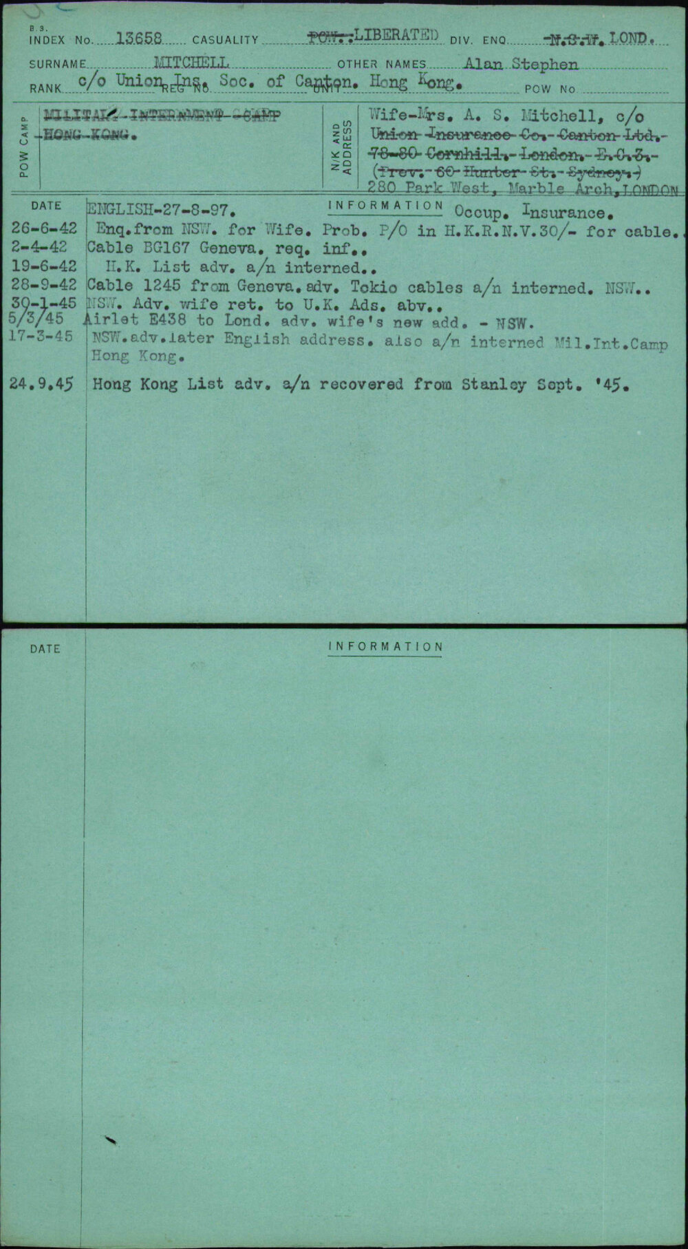 Mitchell, Alan Stephen, [No Service Number]