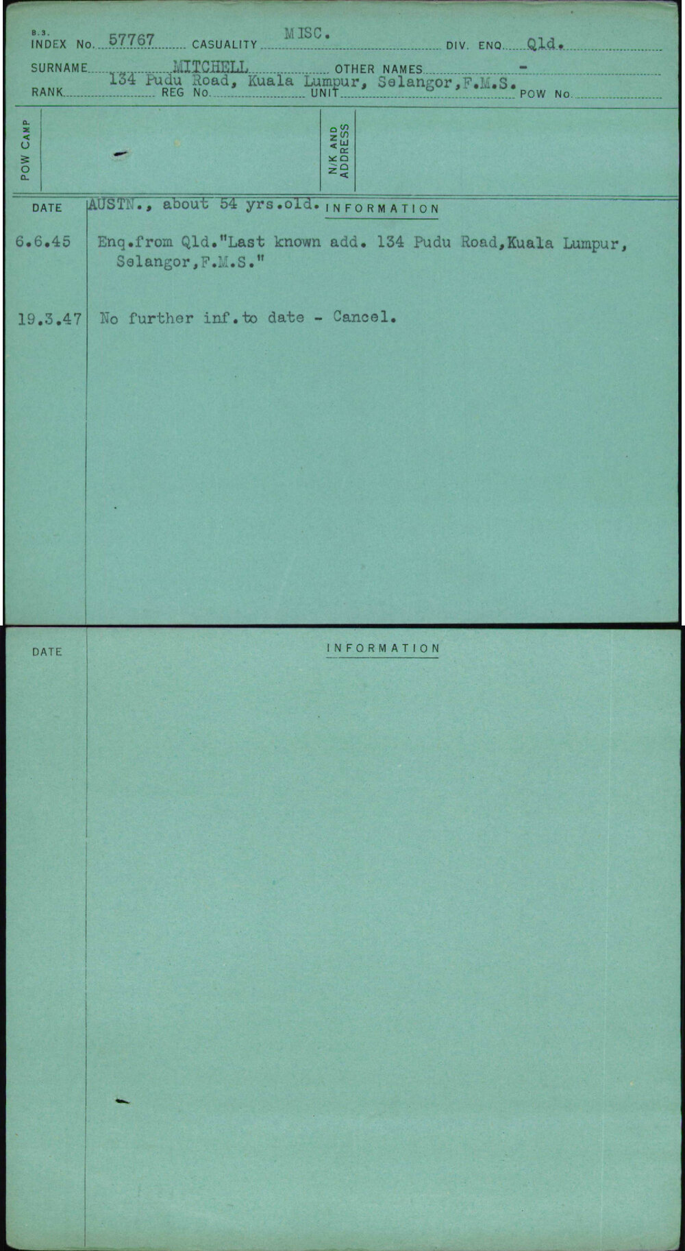 Mitchell, [No Given Name], [No Service Number]