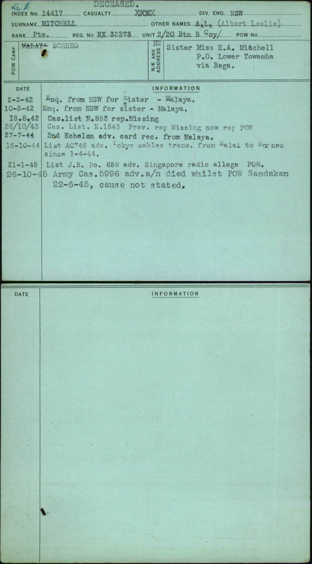 Mitchell, A L (Albert Leslie), NX32273