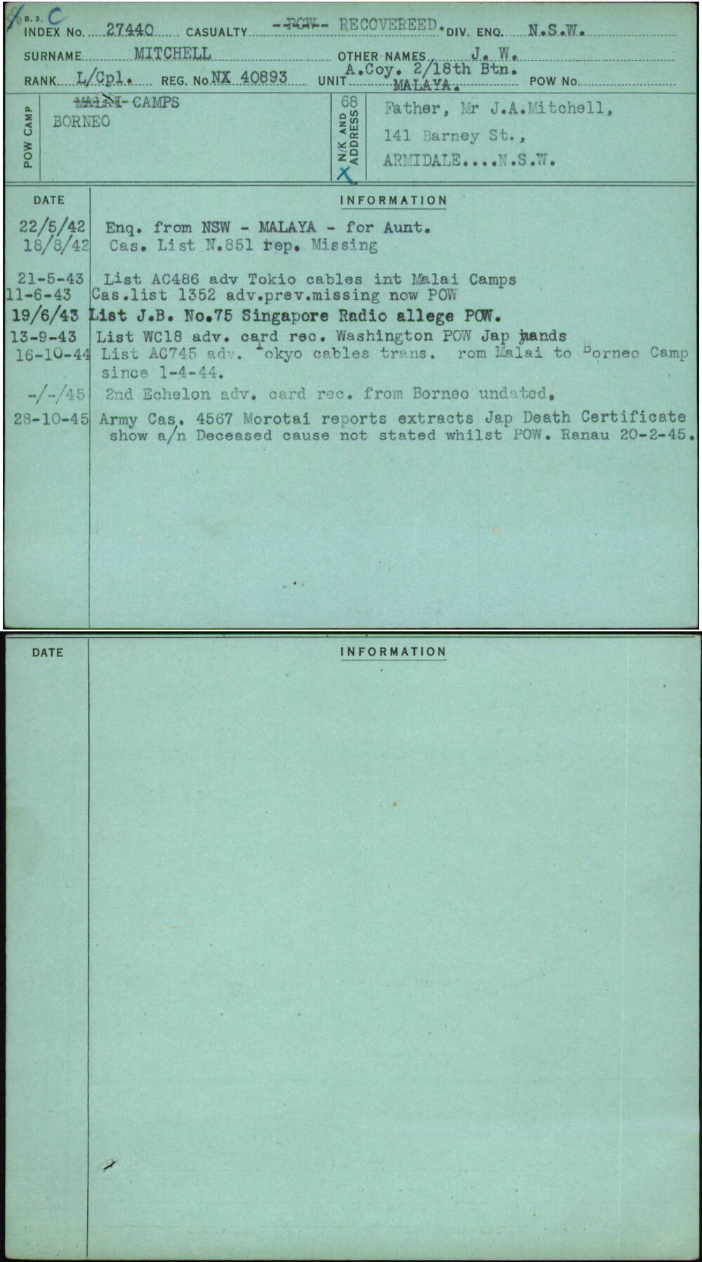 Mitchell, J W, NX40893