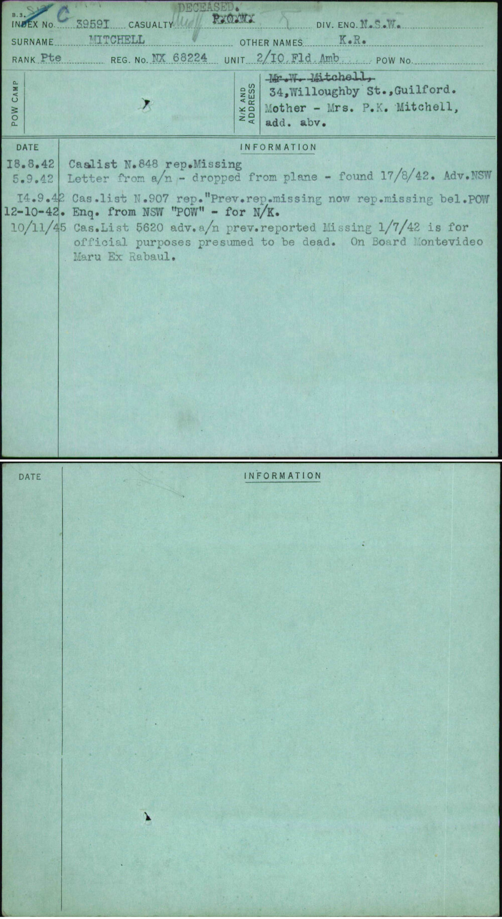 Mitchell, K R, NX68224