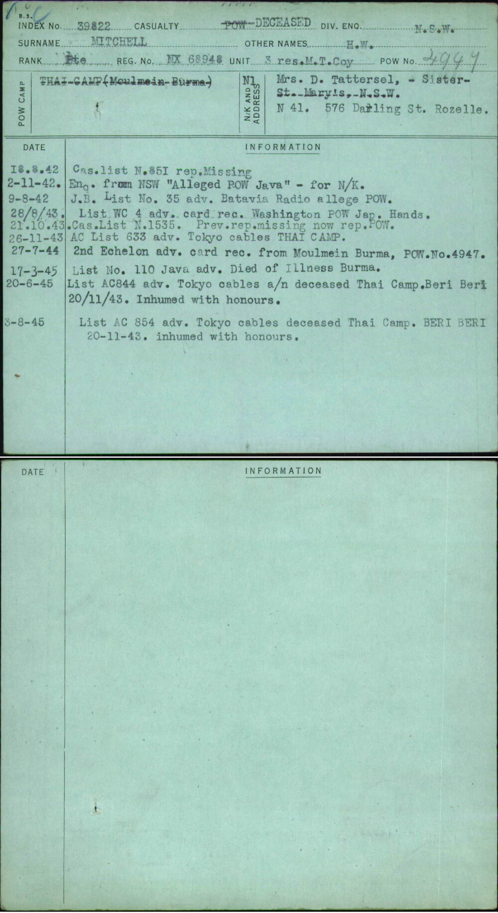 Mitchell, H W, NX68948