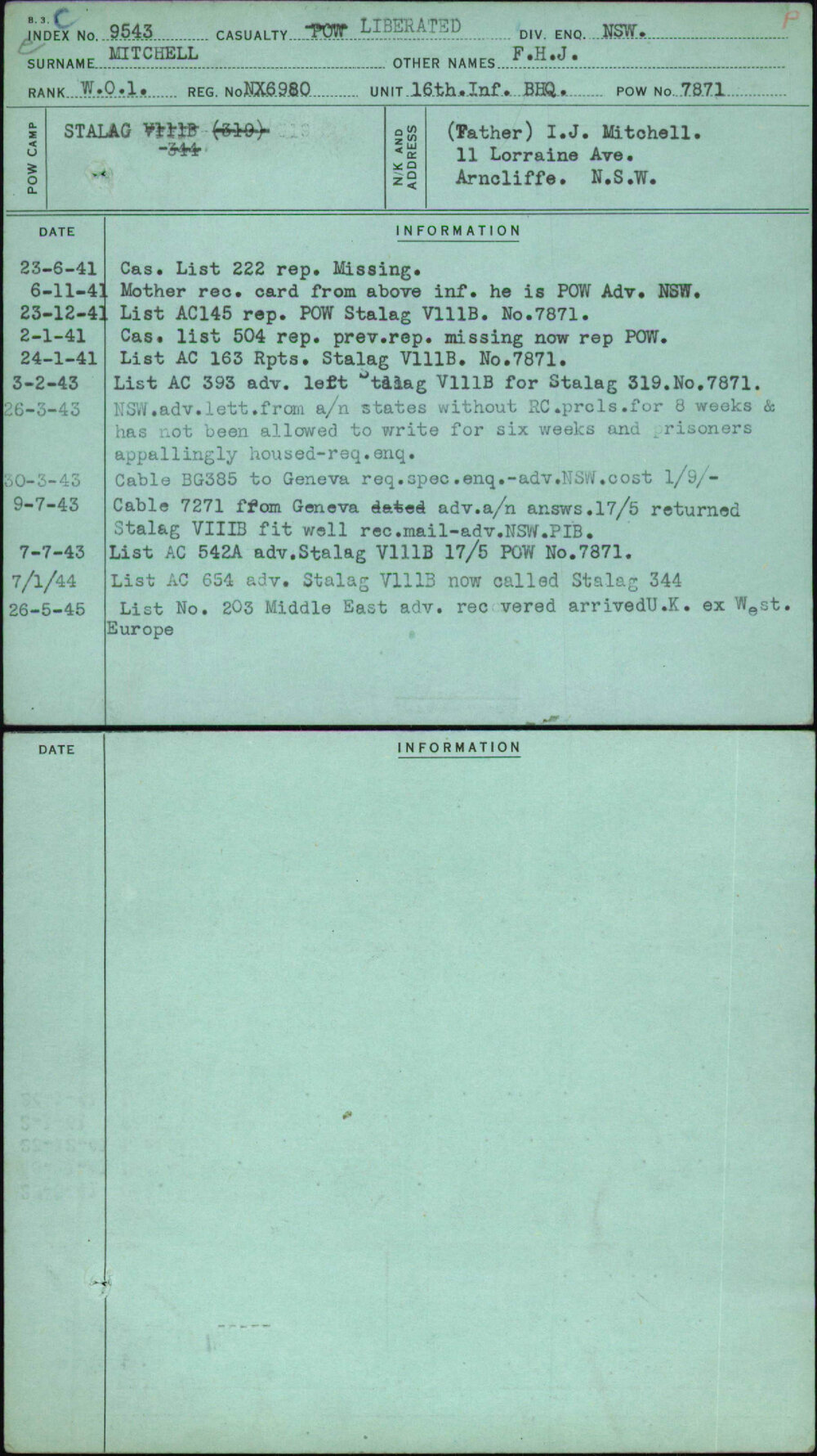 Mitchell, F H J, NX6980