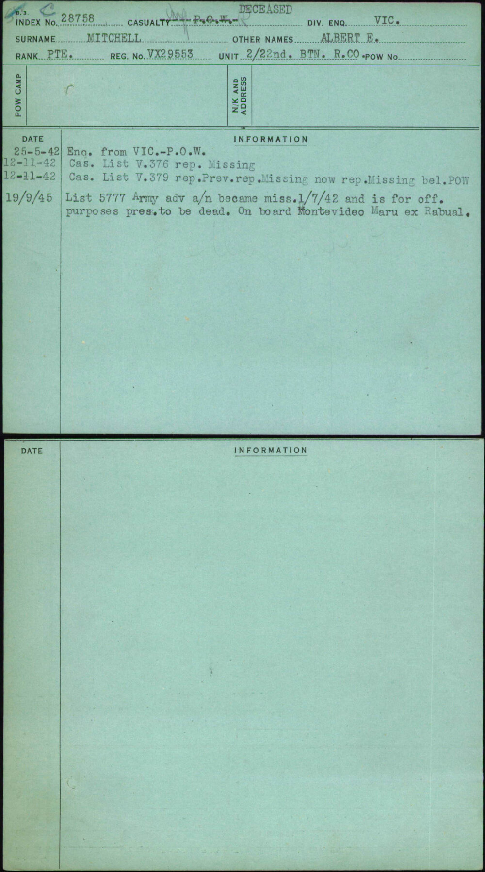 Mitchell, Albert E, VX29553