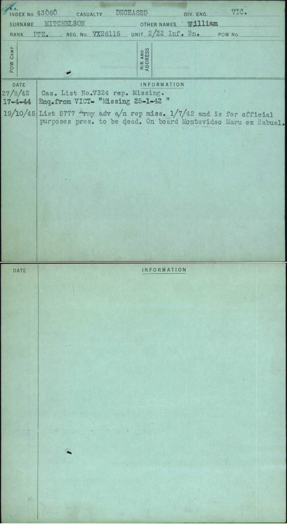 Mitchelson, William, VX26115