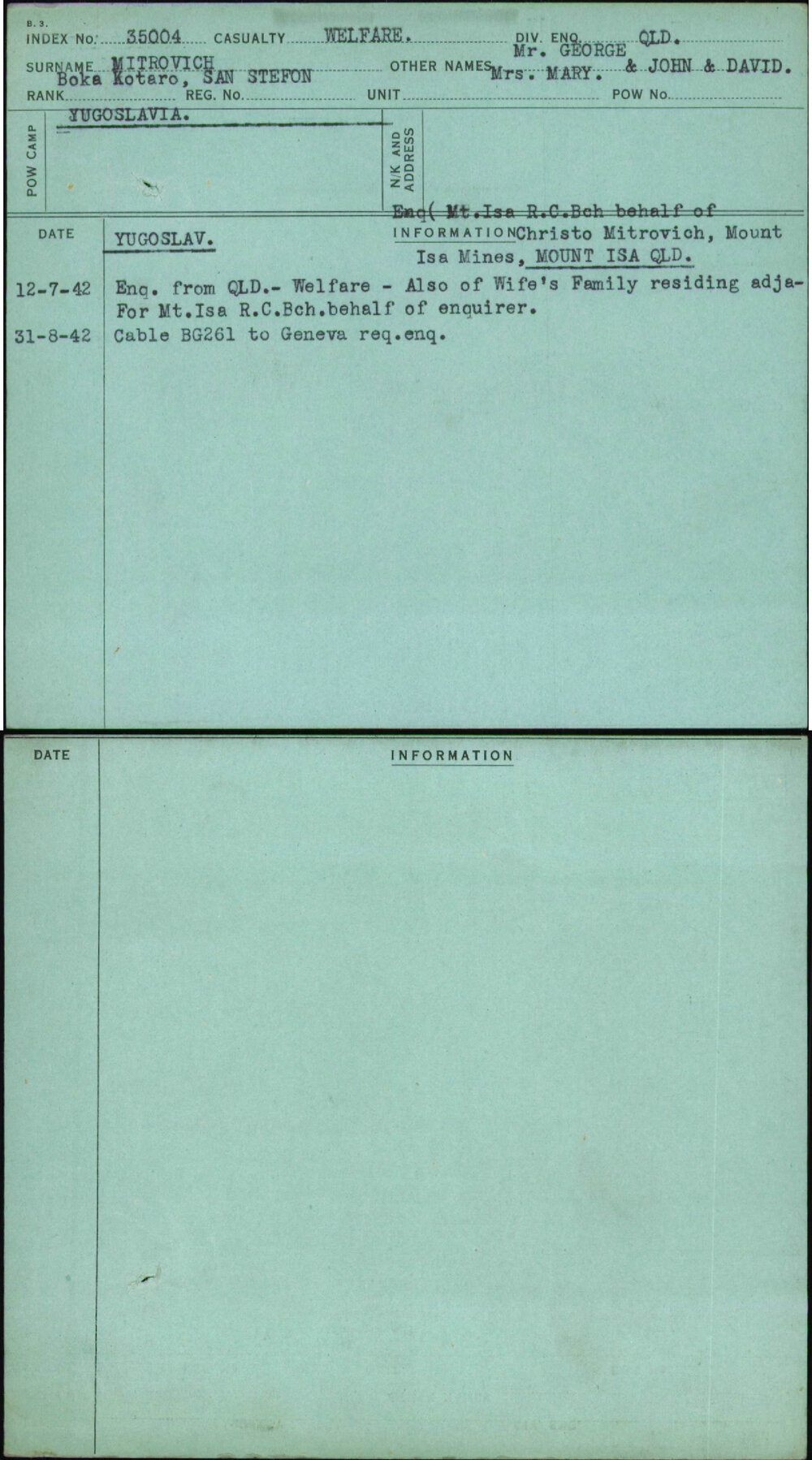 Mitrovich, Mr George Mrs Mary &amp; John &amp; David, [No Service Number]