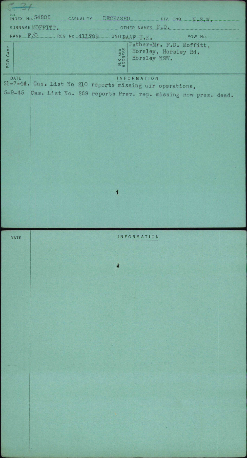 Moffitt, F D, 411799