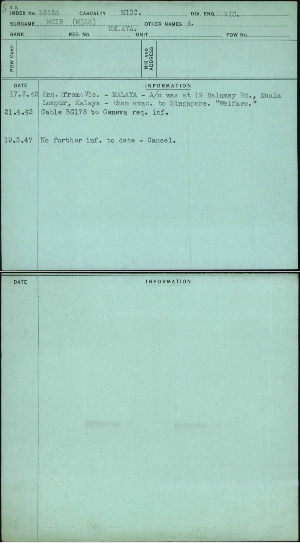 Moir (Miss), A, Malaya