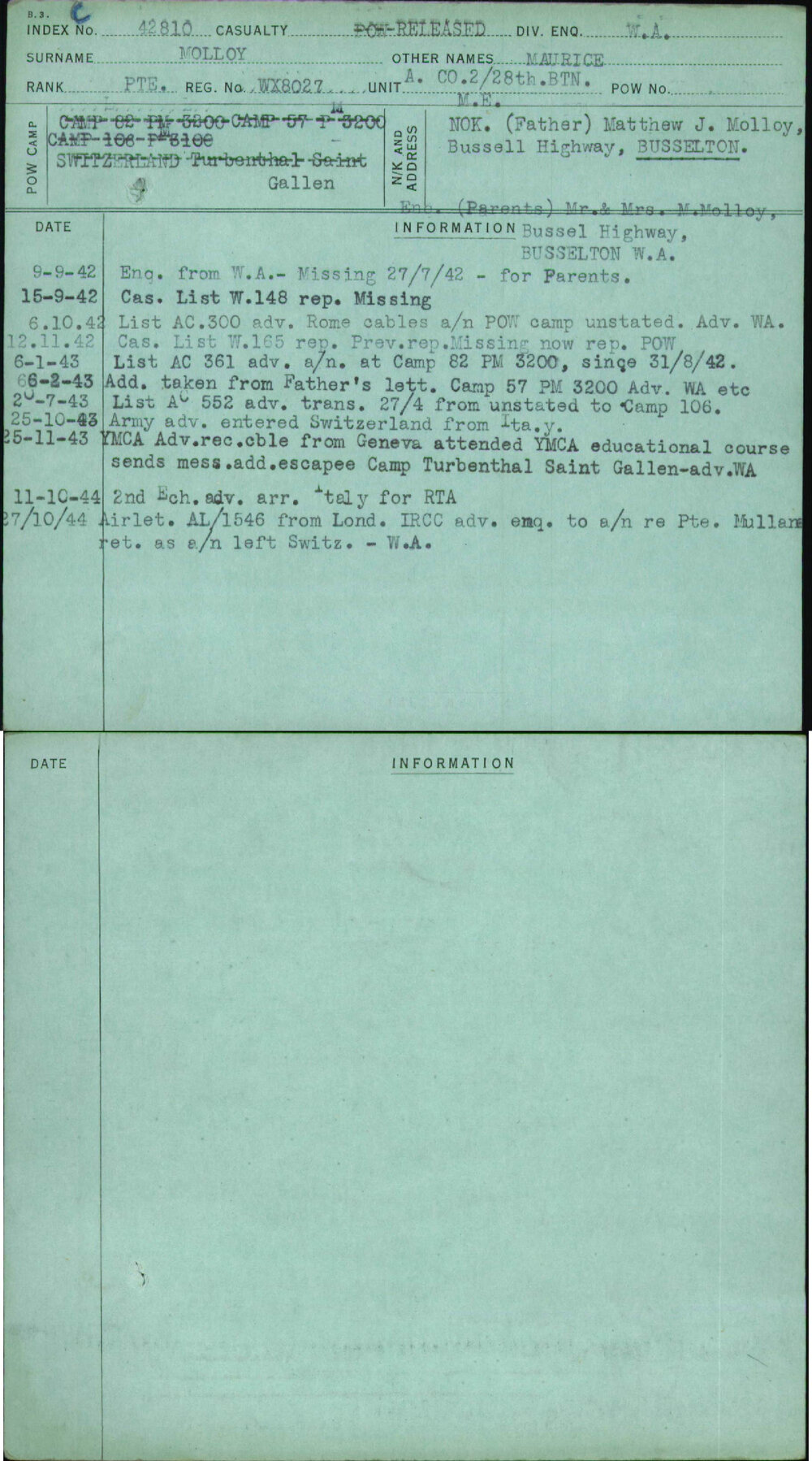 Molloy, Maurice, WX8027