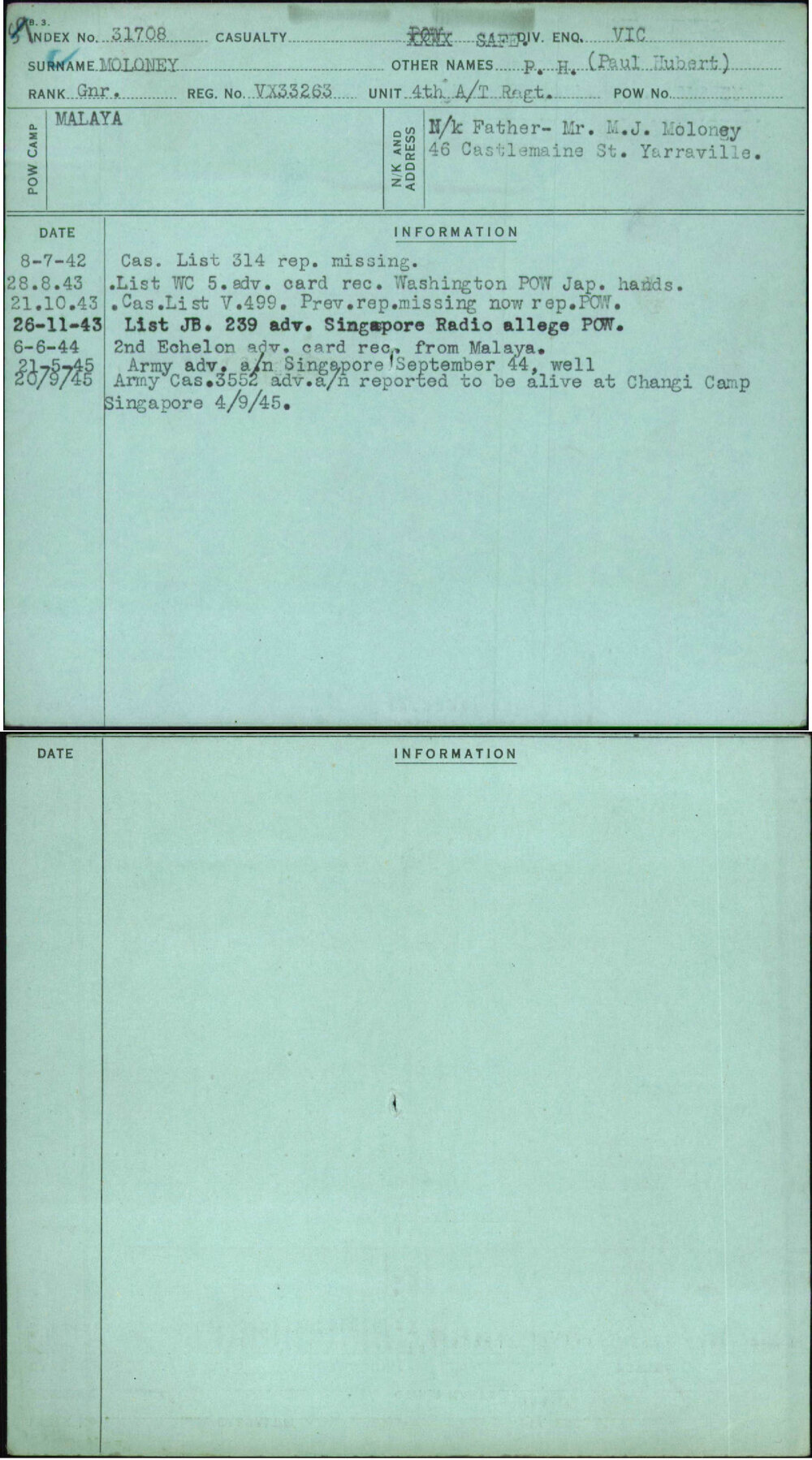 Moloney, P H (Paul Hubert), VX33263
