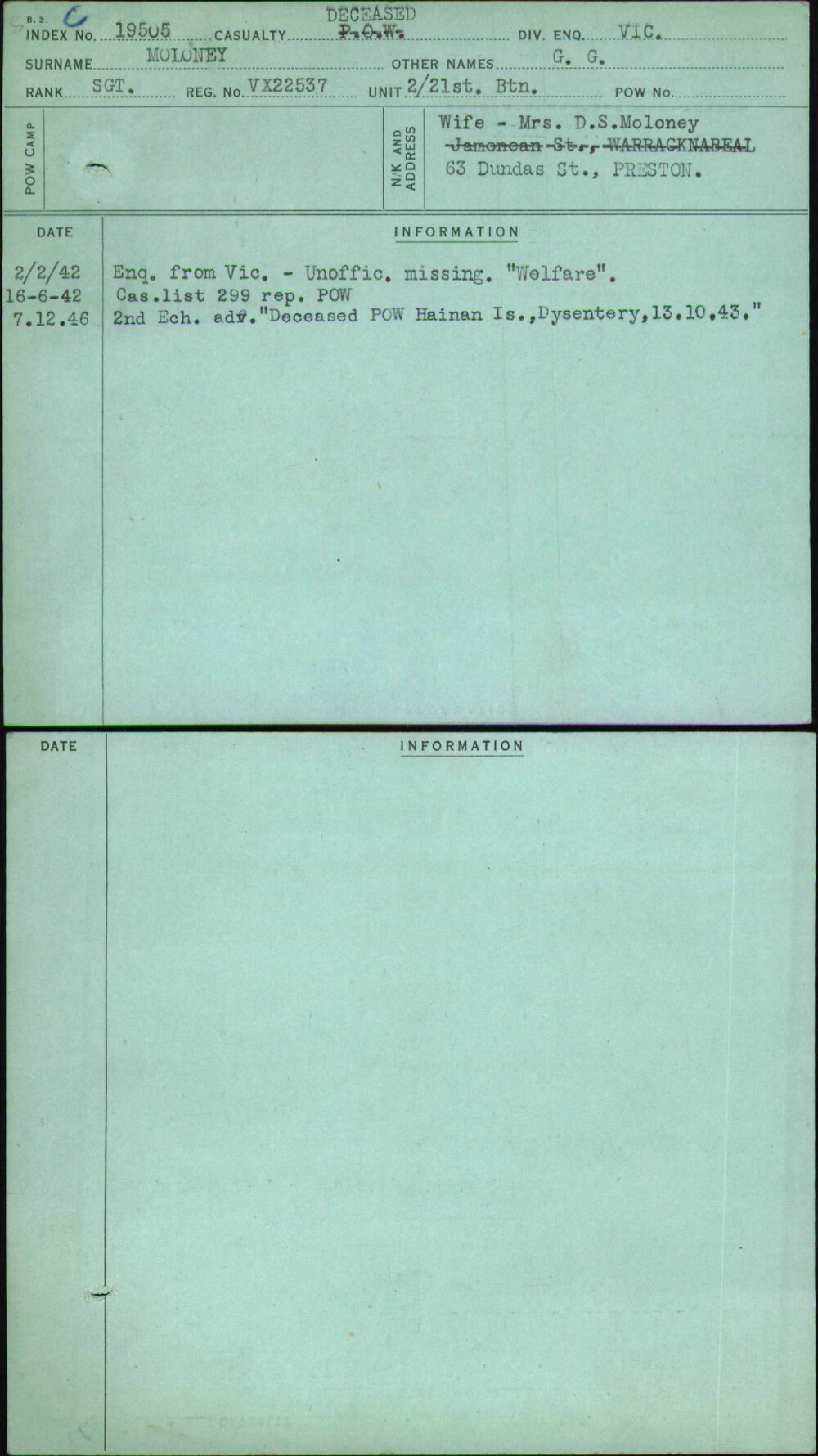 Moloney, G G, VX22537