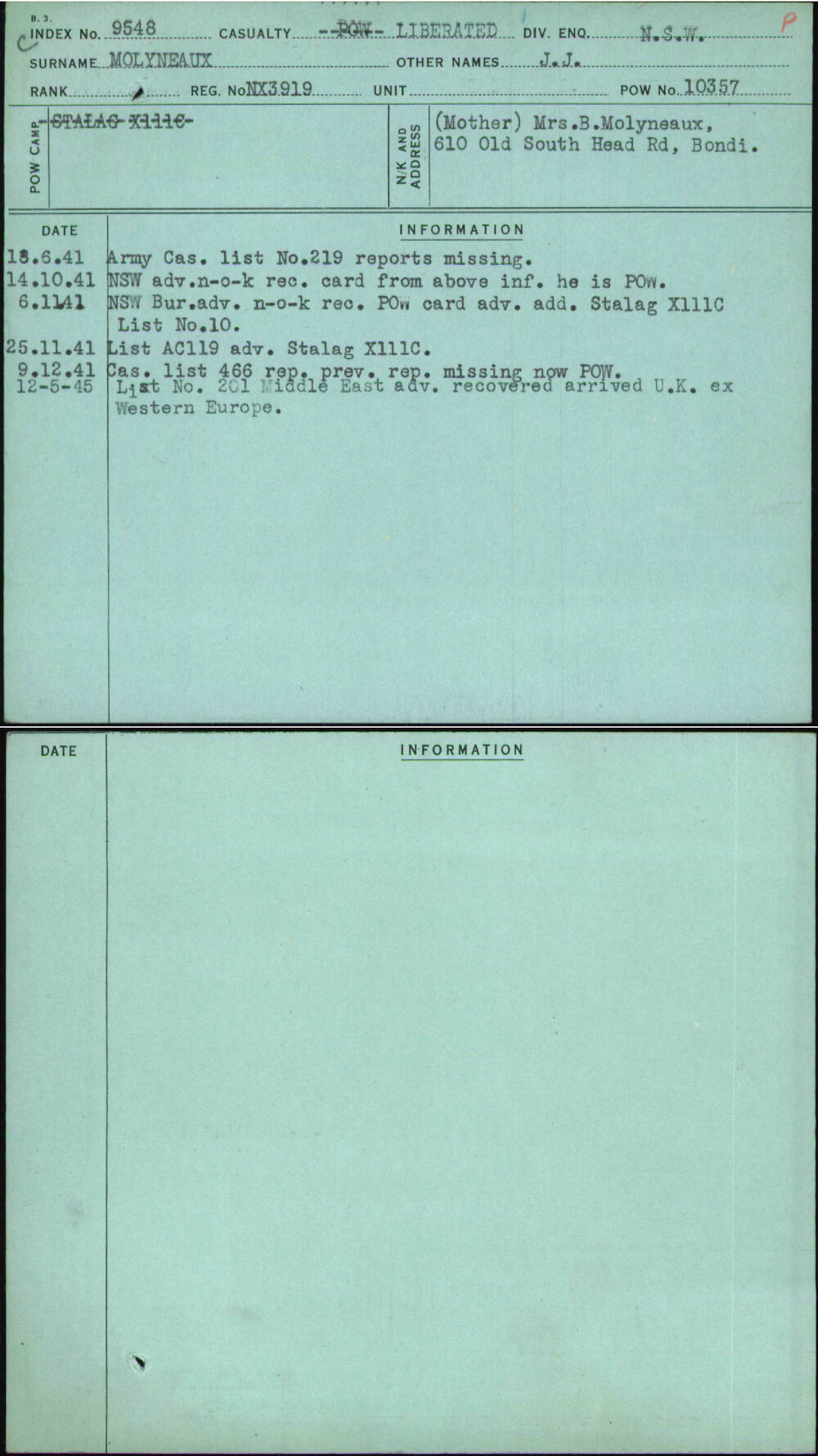 Molyneaux, J J, NX3919