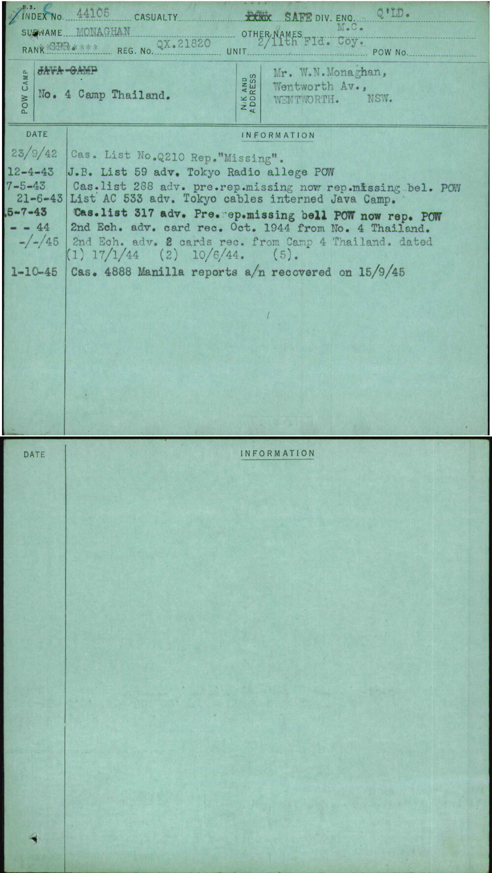Monaghan, M C, QX21820
