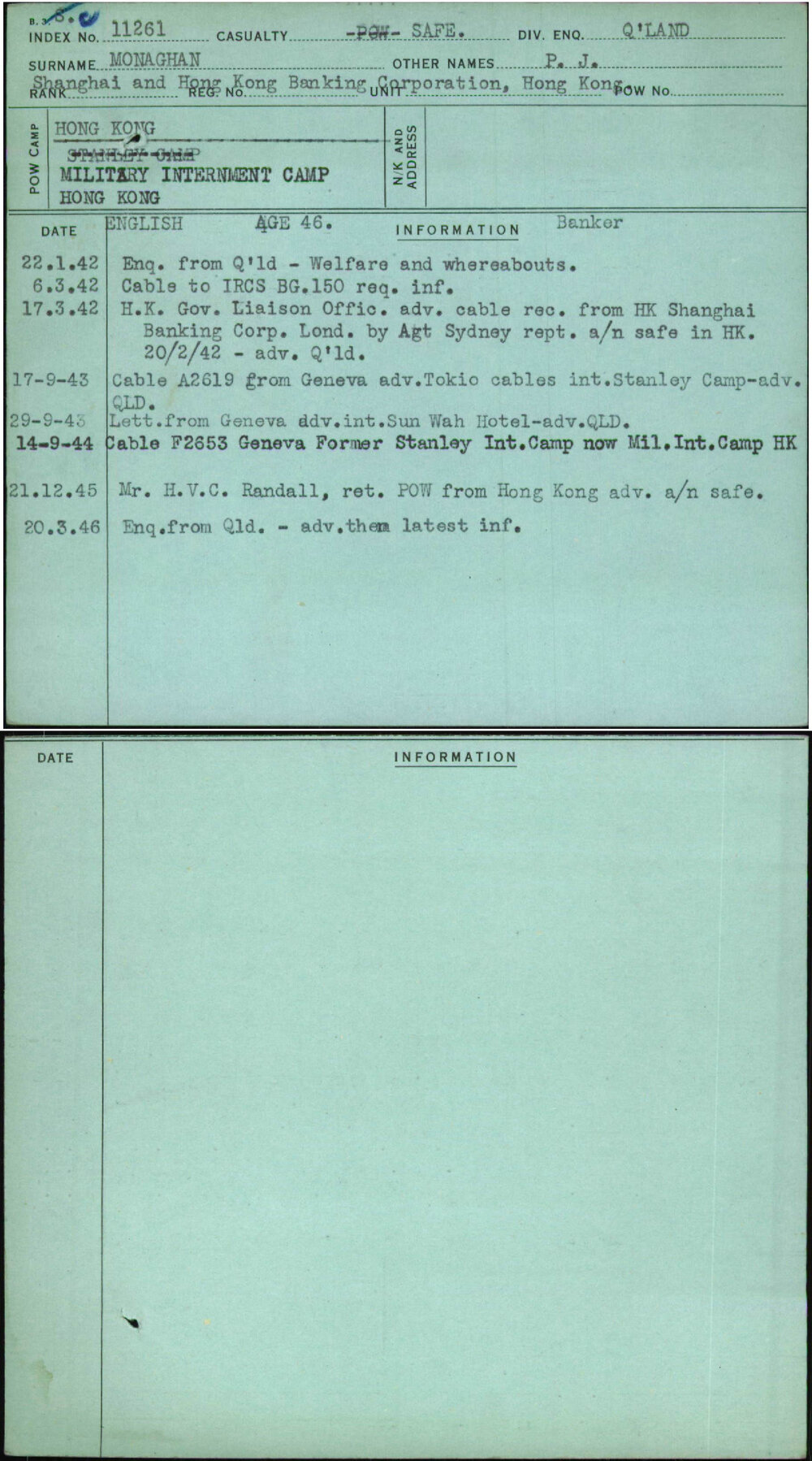 Monaghan, P J, [No Service Number]