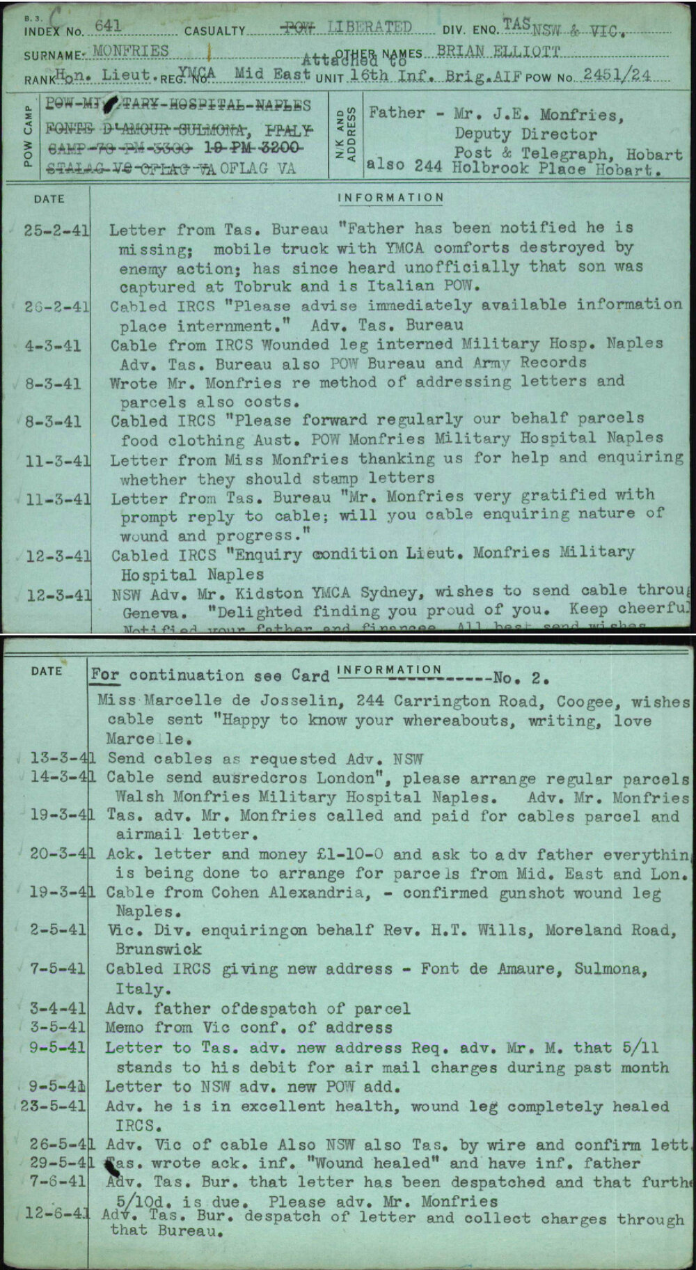 Monfries, Brian Elliott, Ymca Mid East