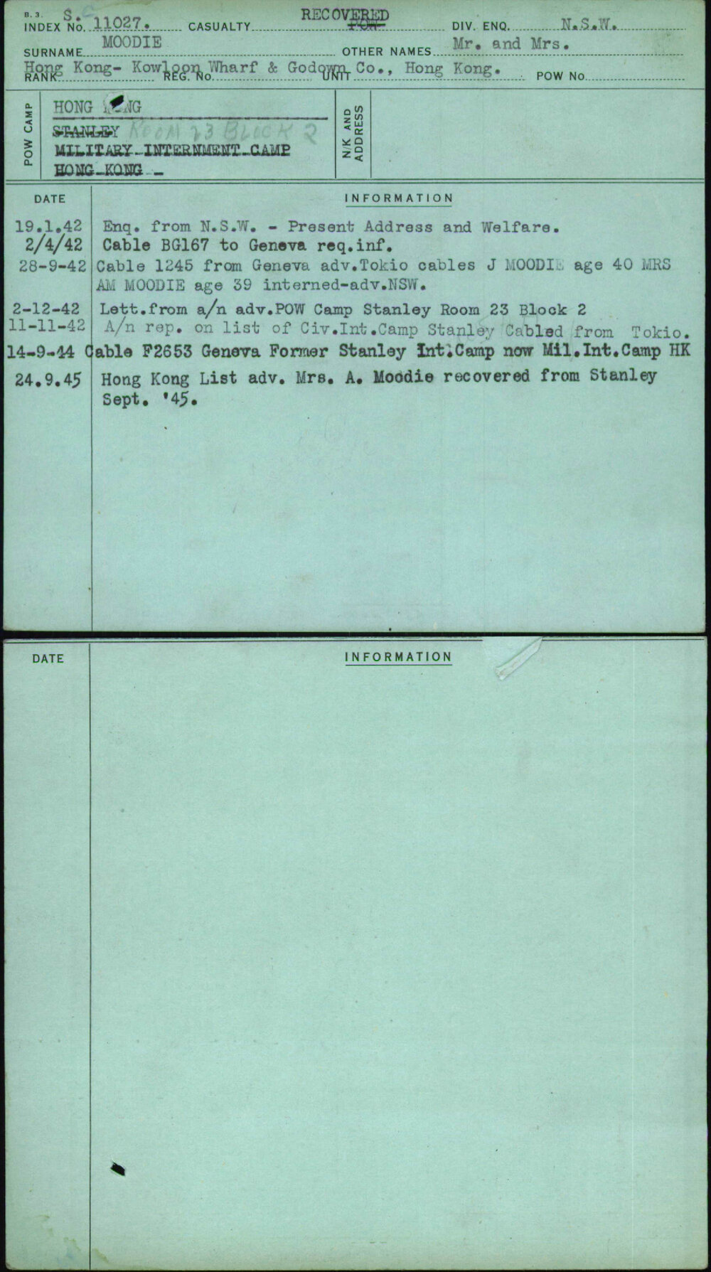 Moodie, Mr And Mrs, [No Service Number]