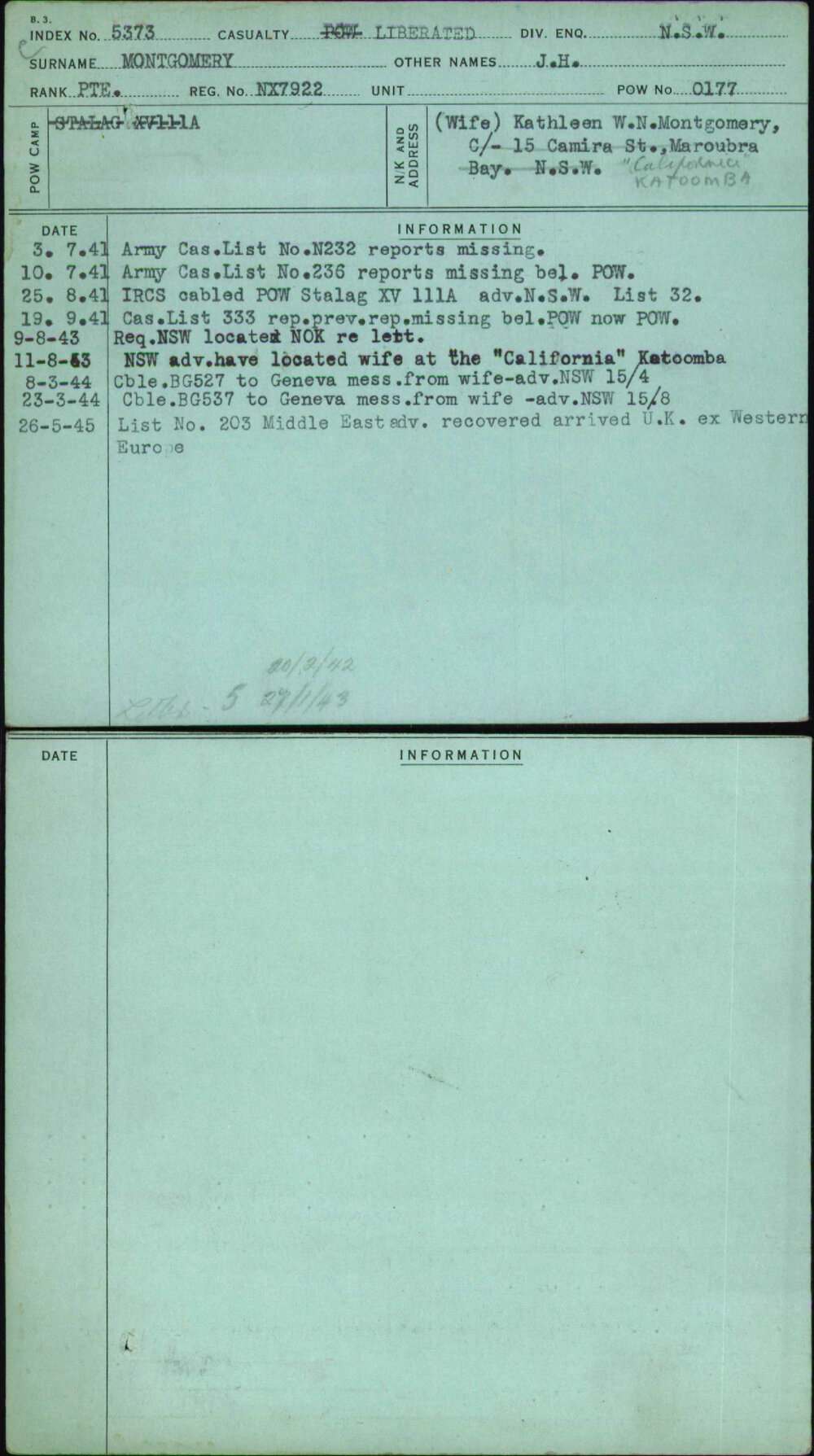 Montgomery, J H, NX7922