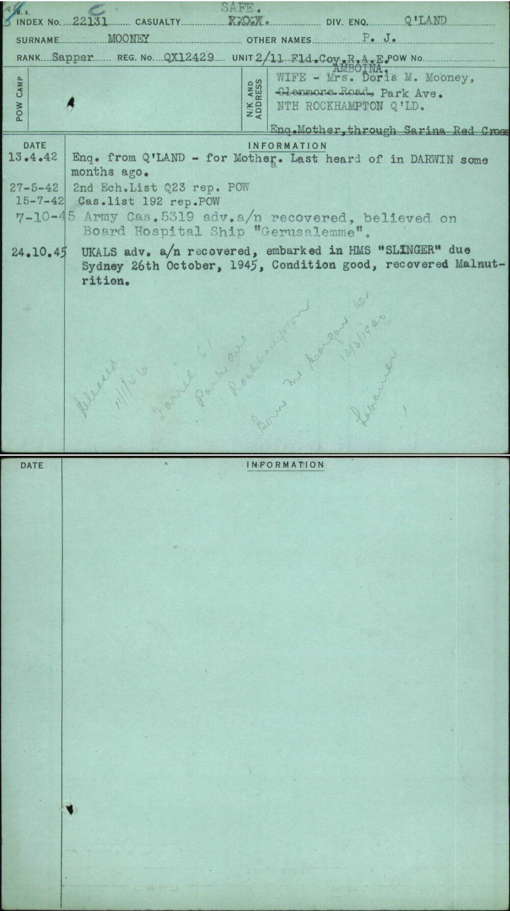 Mooney, P J, QX12429