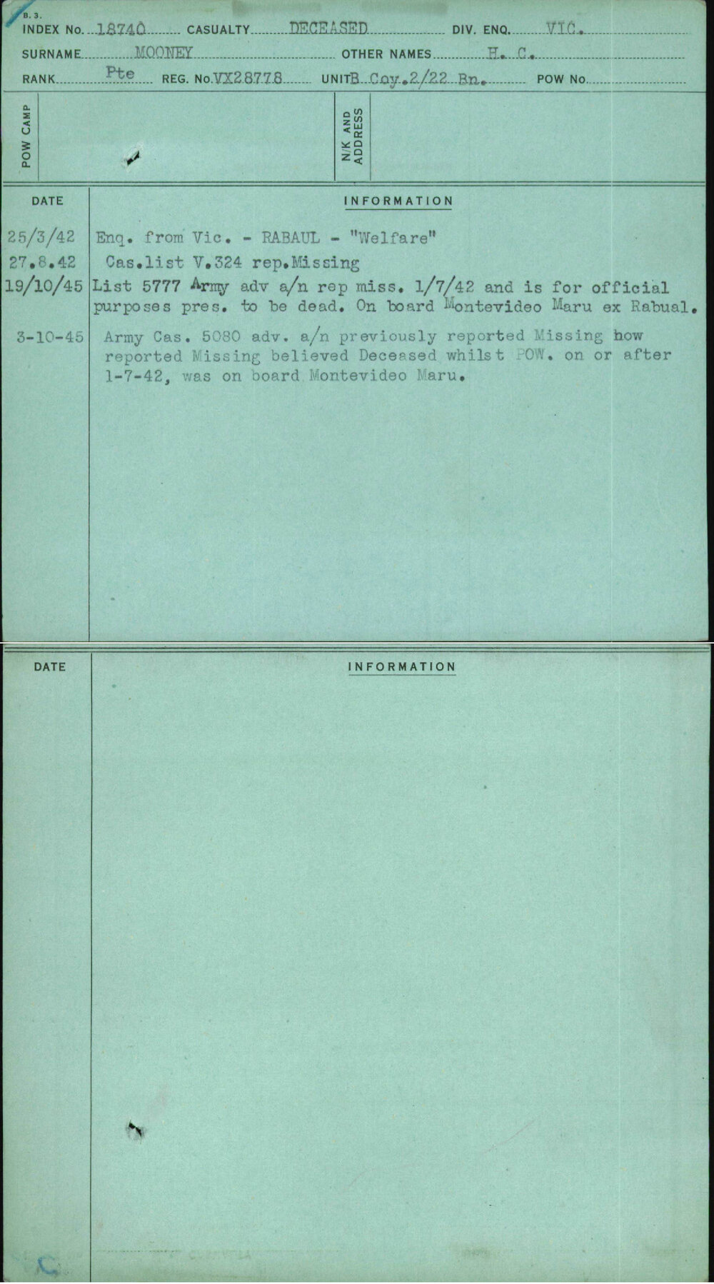 Mooney, H C, VX28778