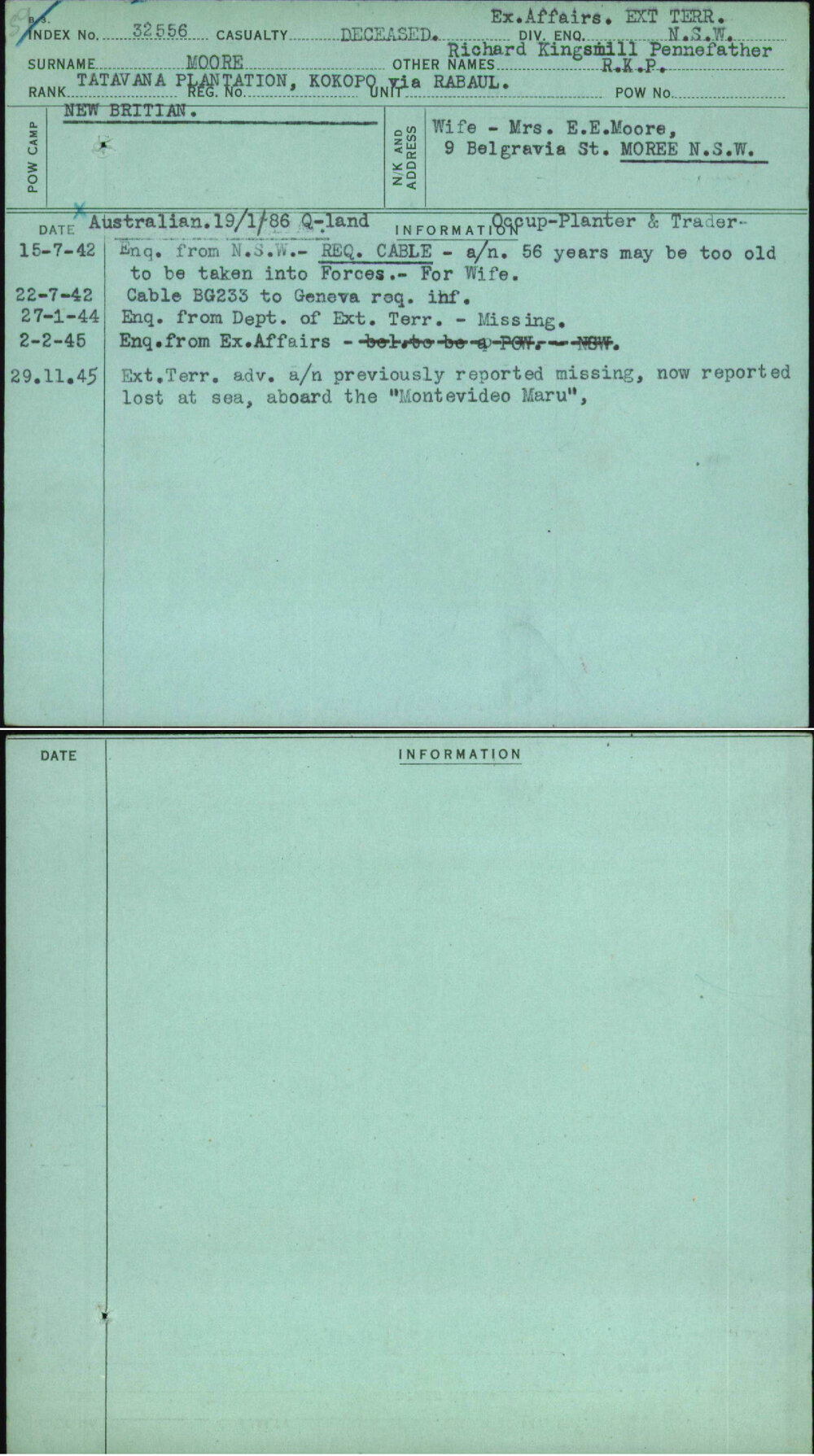 Moore, Richard Kingsmill Pennefather R K P, [No Service Number]