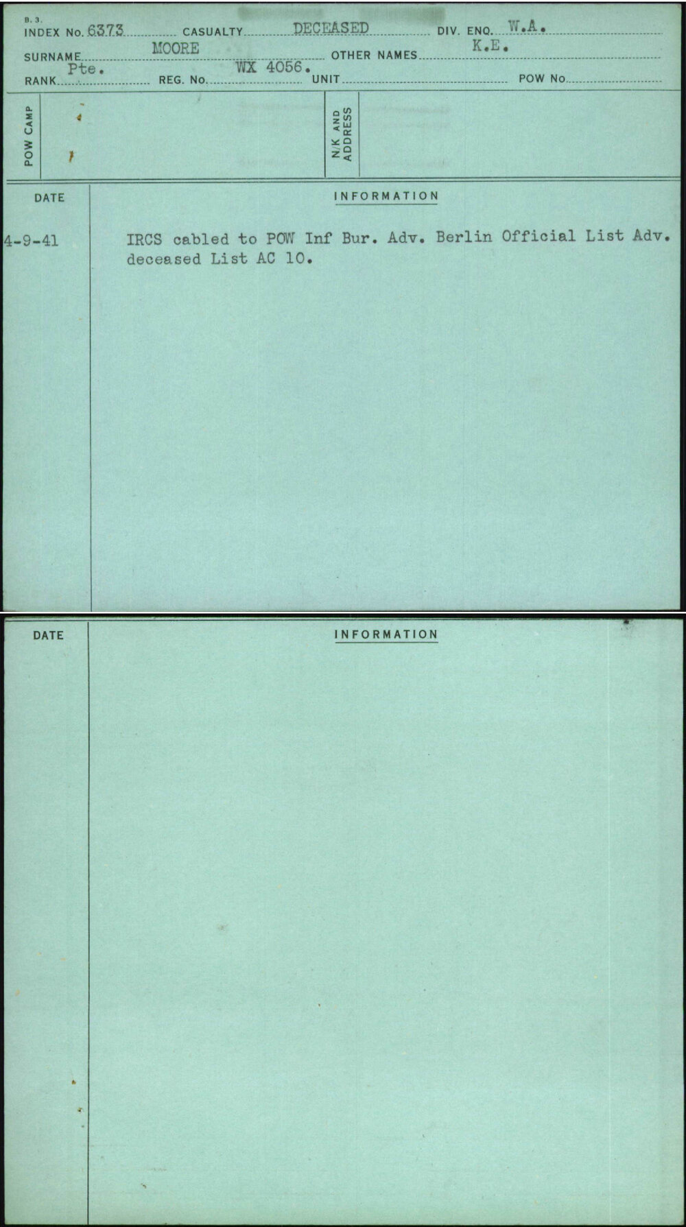 Moore, K E, WX4056