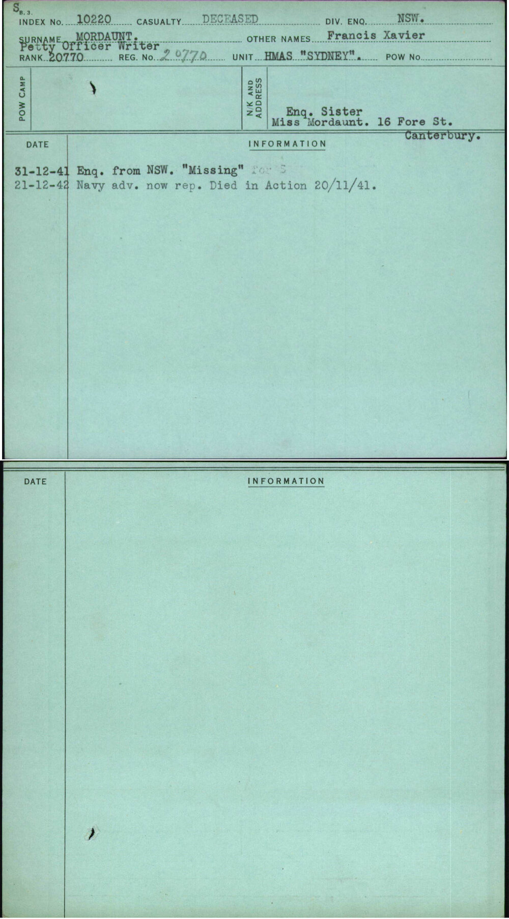 Mordaunt, Francis Xavier, 20770