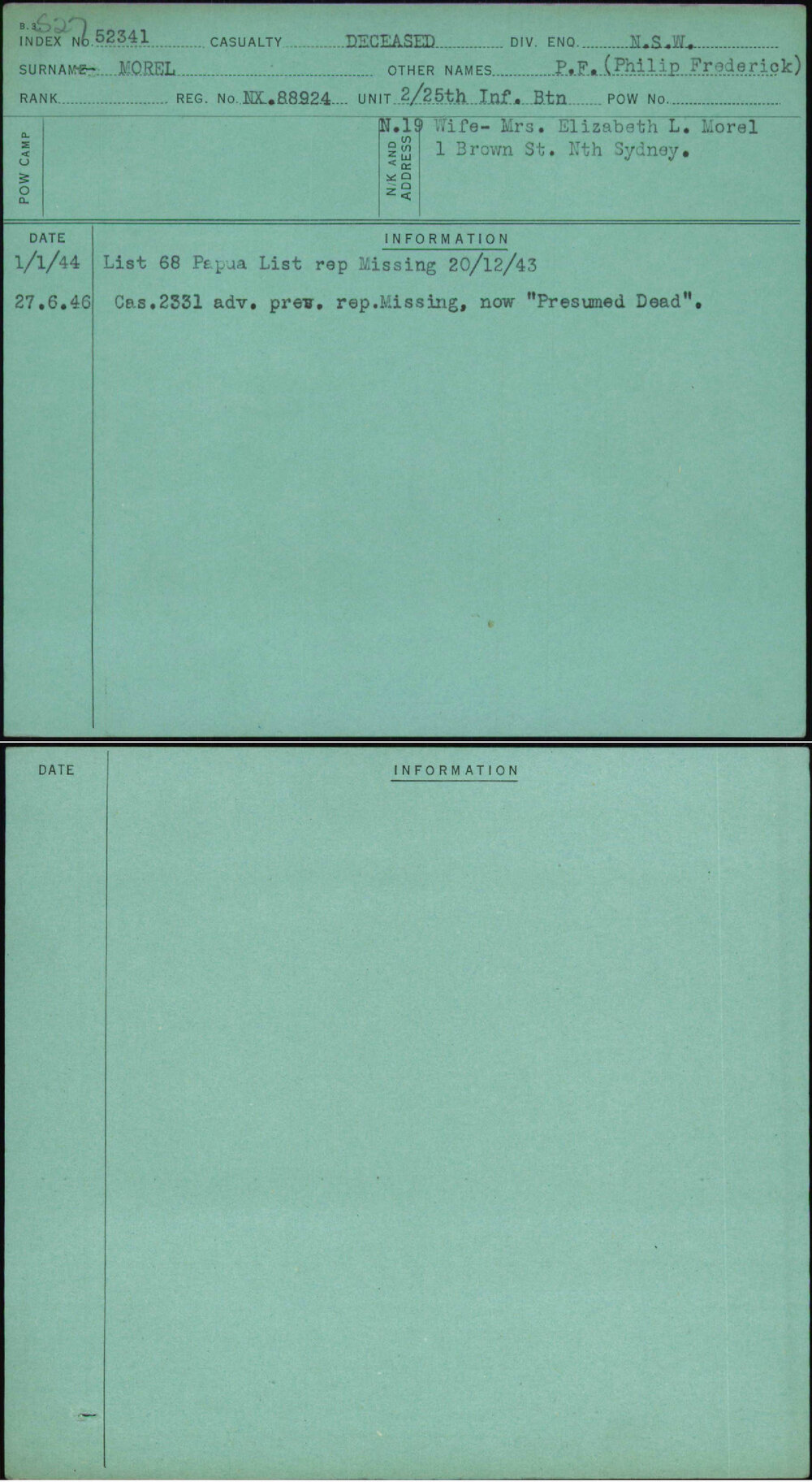 Morel, P F (Philip Frederick), NX88924