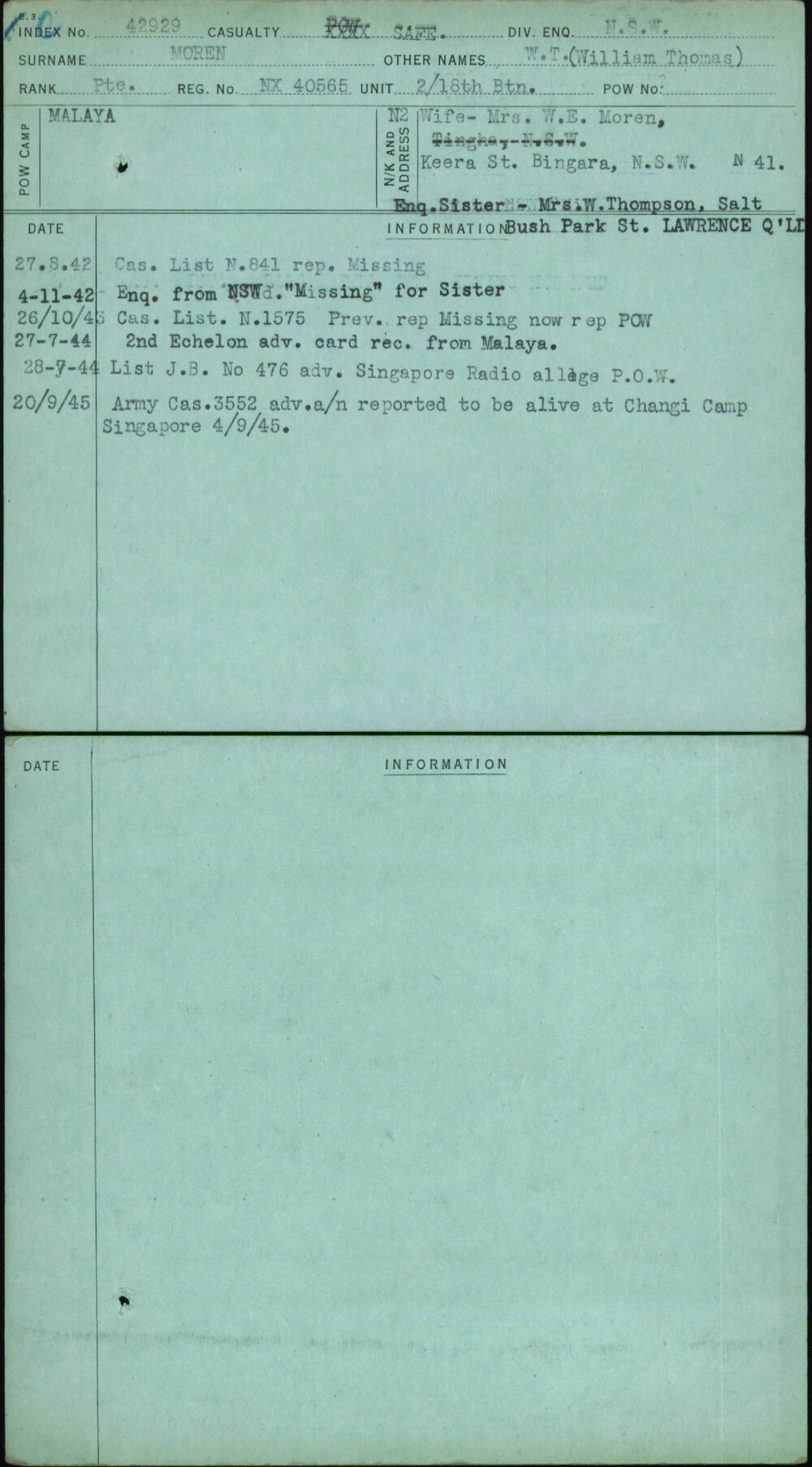 Moren, W T (William Thomas), NX40565