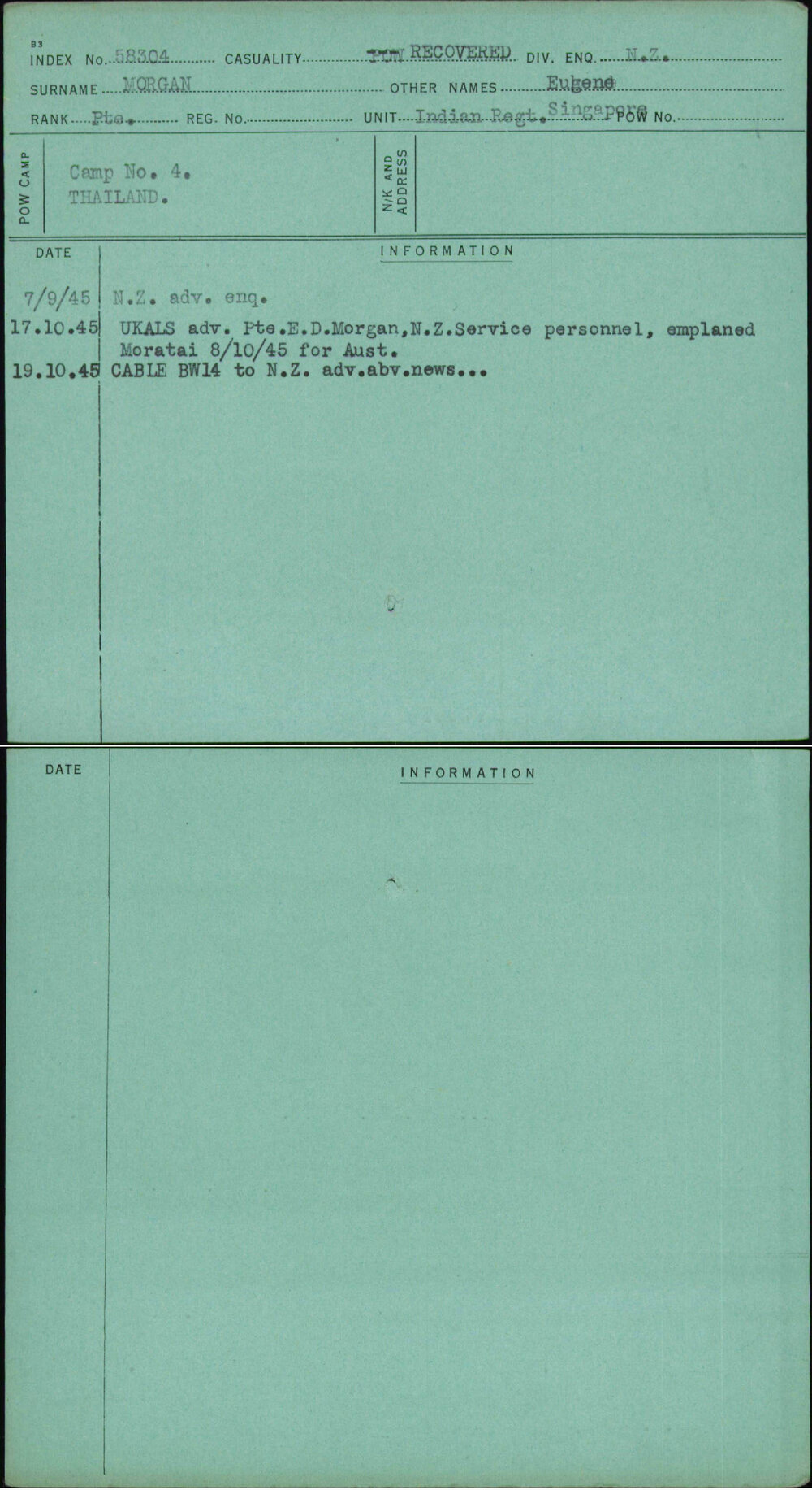 Morgan, Eugene, [No Service Number]