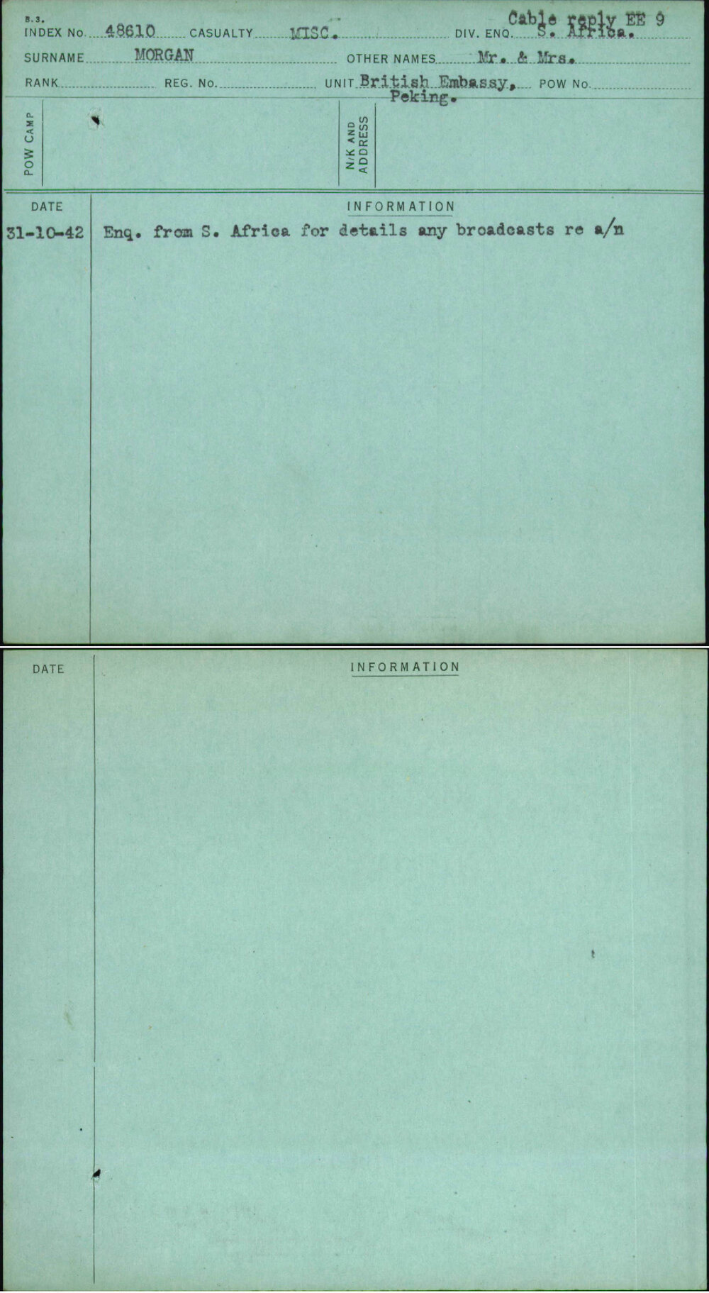 Morgan, Mr &amp; Mrs, [No Service Number]