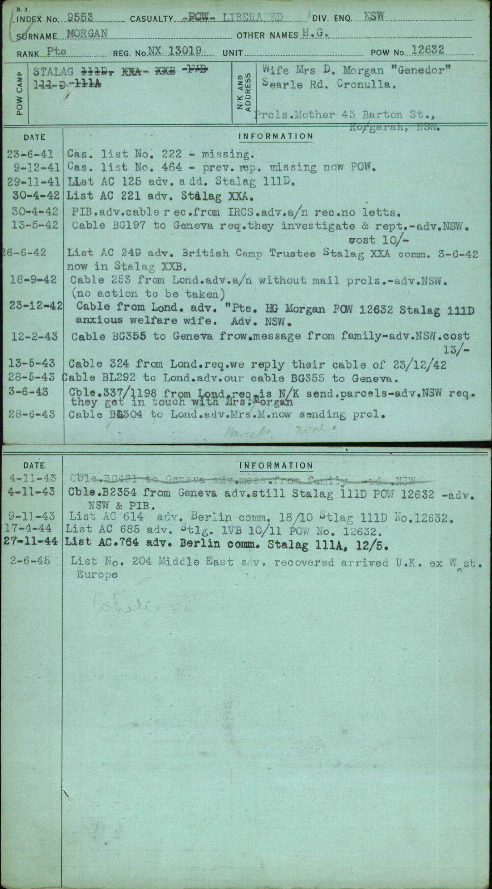 Morgan, H G, NX13019