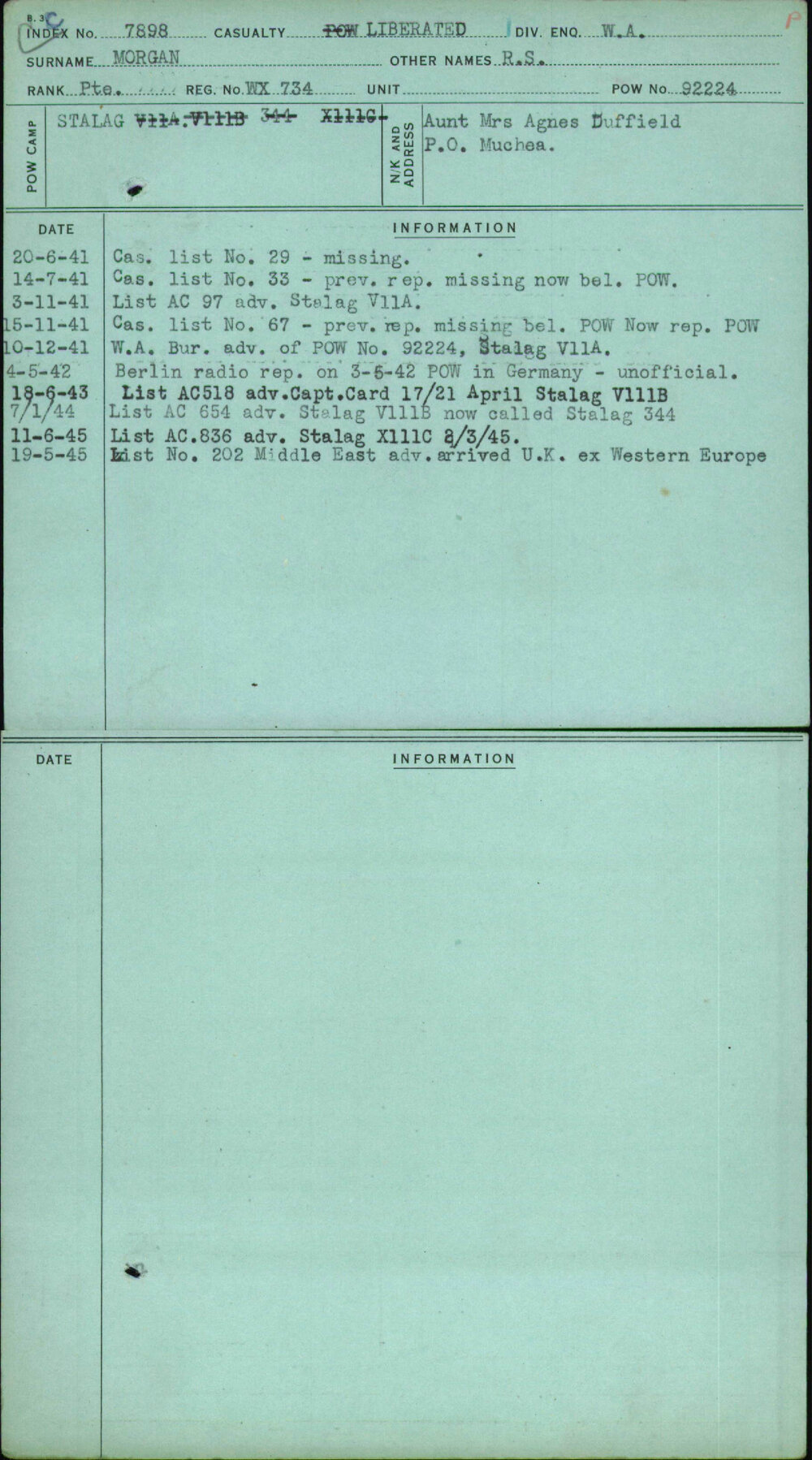 Morgan, R S, WX734