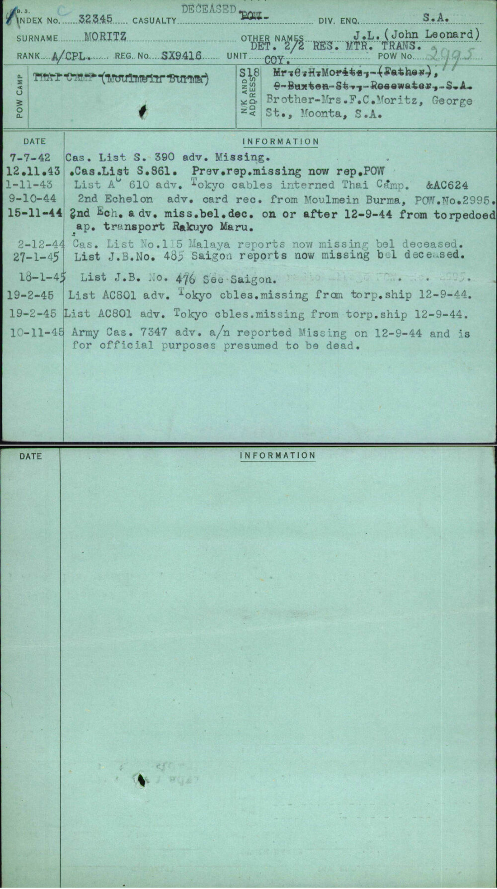 Moritz, J L (John Leonard), SX9416