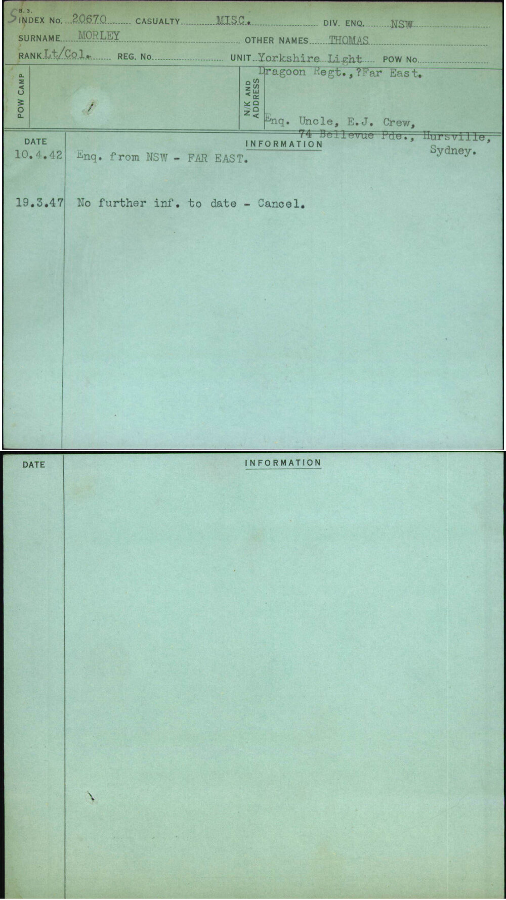 Morley, Thomas, [No Service Number]