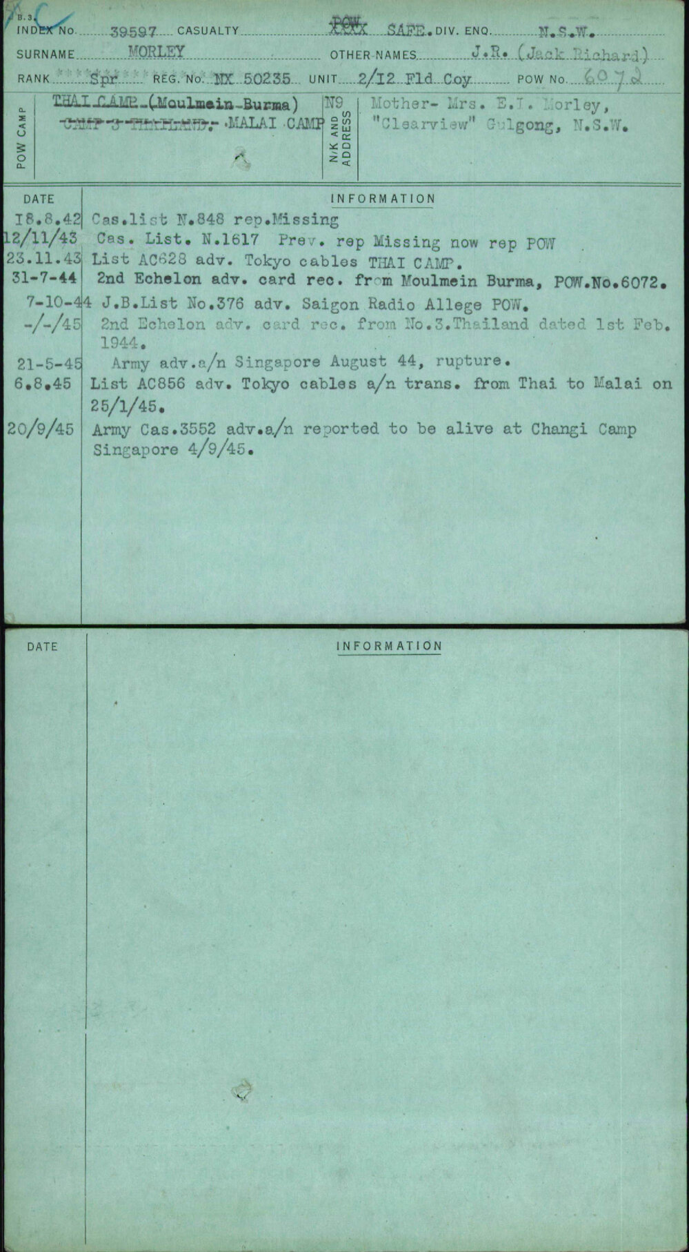 Morley, J R (Jack Richard), NX50235