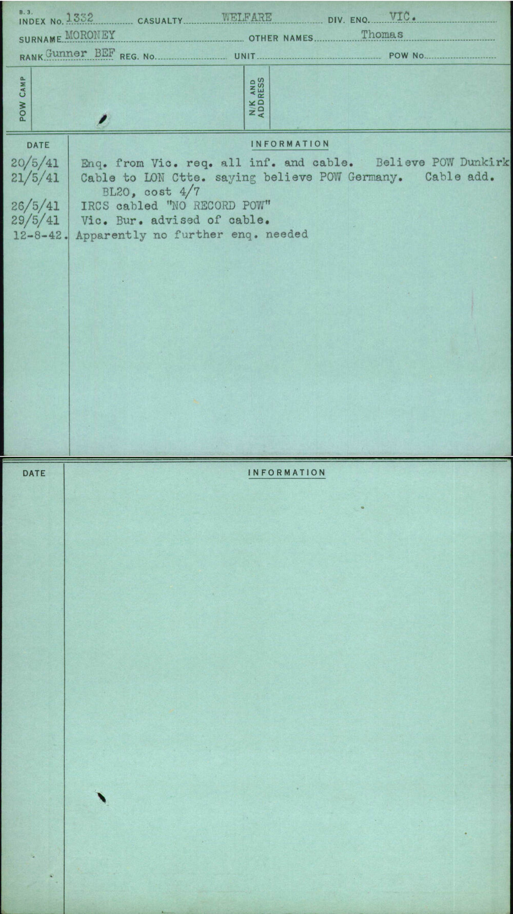 Moroney, Thomas, [No Service Number]