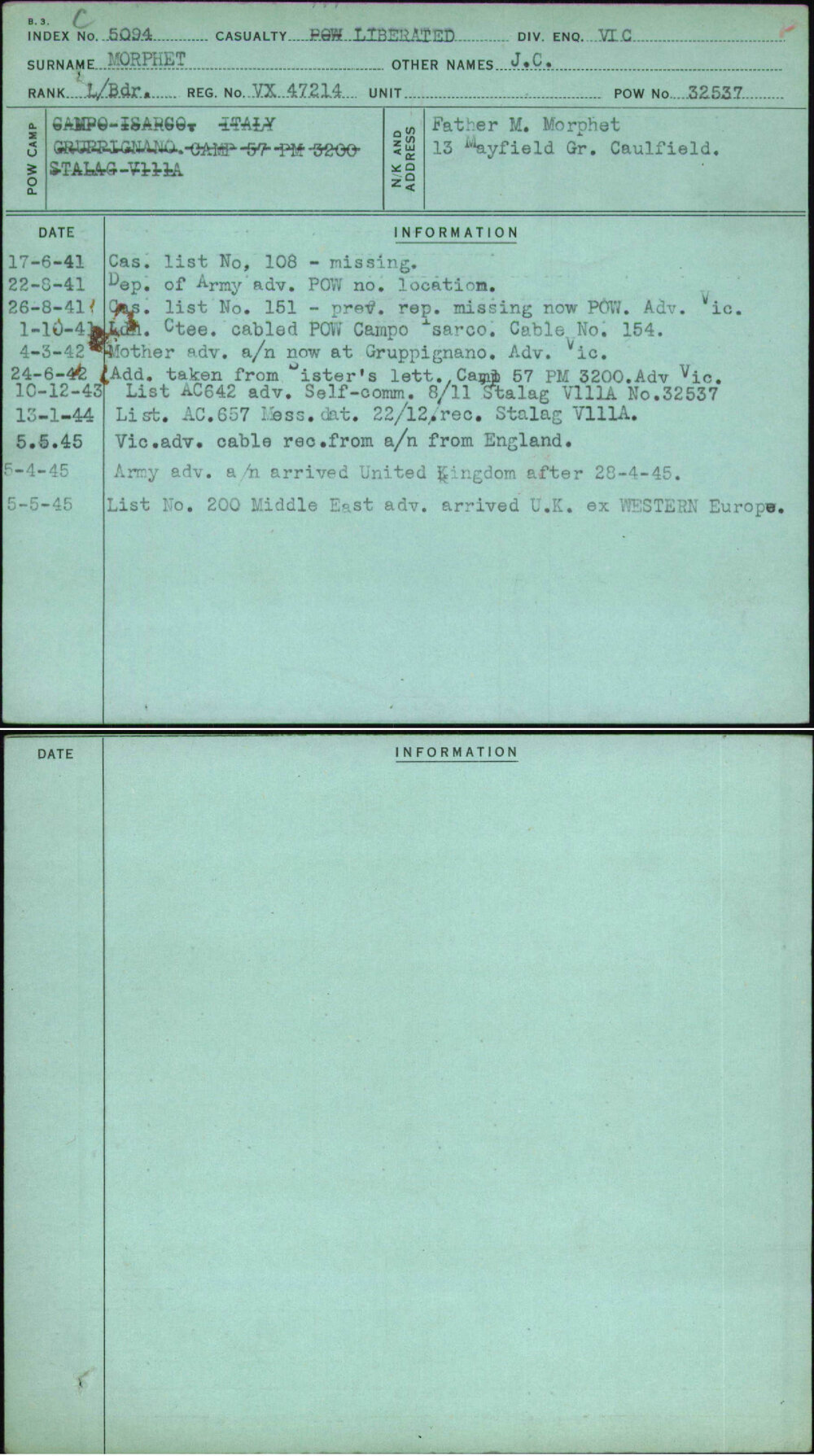 Morphet, J C, VX47214